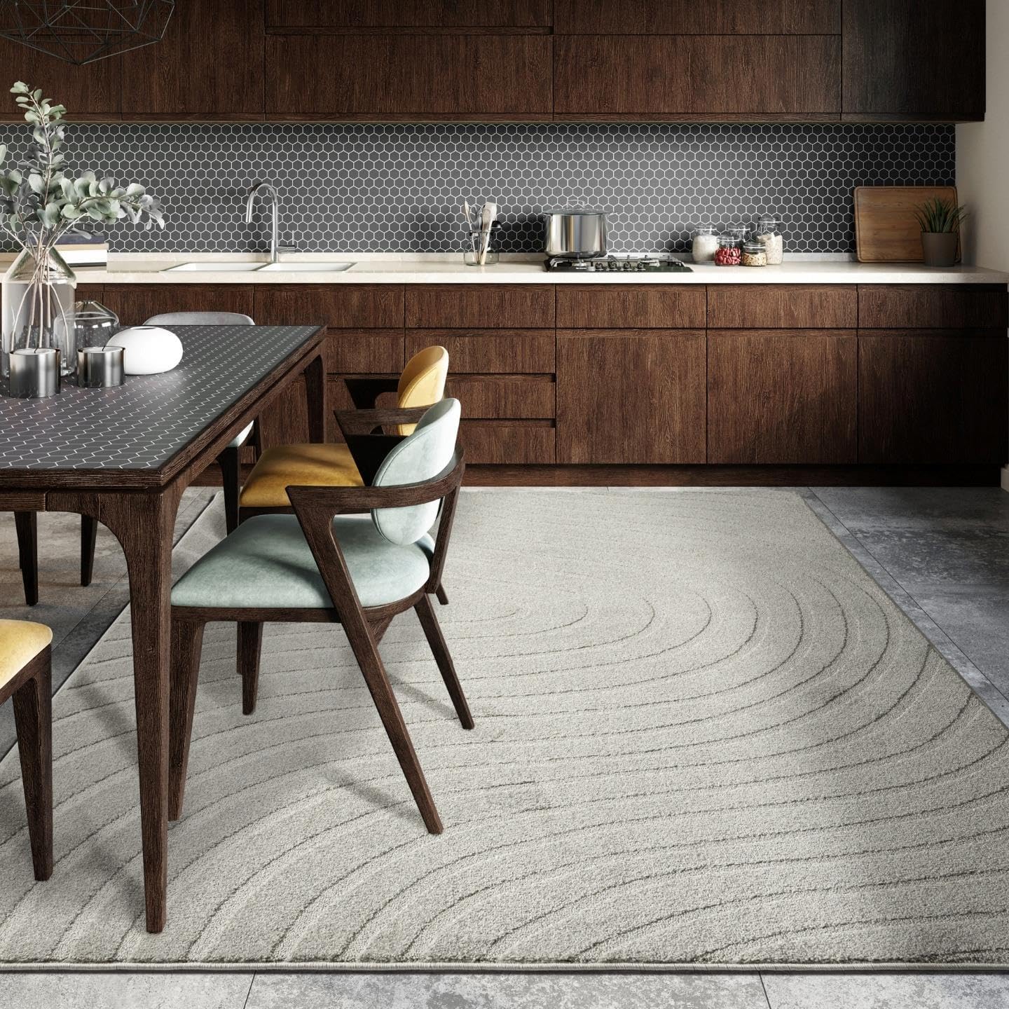 LUXE WEAVERS Modern Geometric Wave Gray 5x7 Area Rug