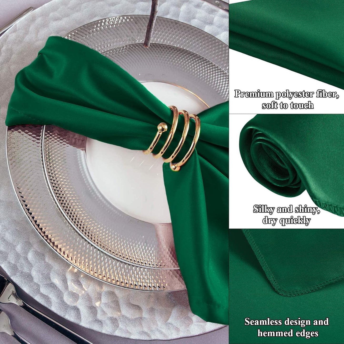 Aneco 24 Pieces Satin Napkin Square 20 x 20 Inches Dinner Napkins Weddings Party Napkin Soft Table Napkins for Romantic Weddings Party Dinner Decoration (Forest Green)