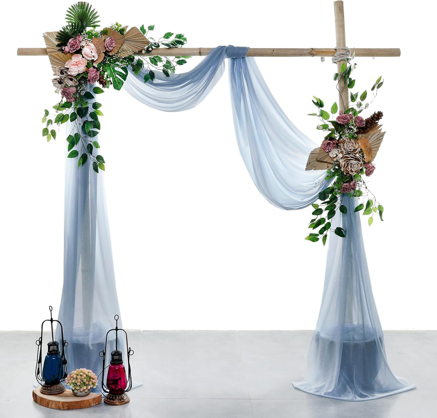 VDS Pack of 3 Panel (30 Inch X 20 Feet) Wedding Arch Draping Fabric Sheer Chiffon Fabric Drapery for Wedding Ceremony Reception Swag Backdrop Canopy Chuppah ARBO Altars Decoration (Dusty Blue)