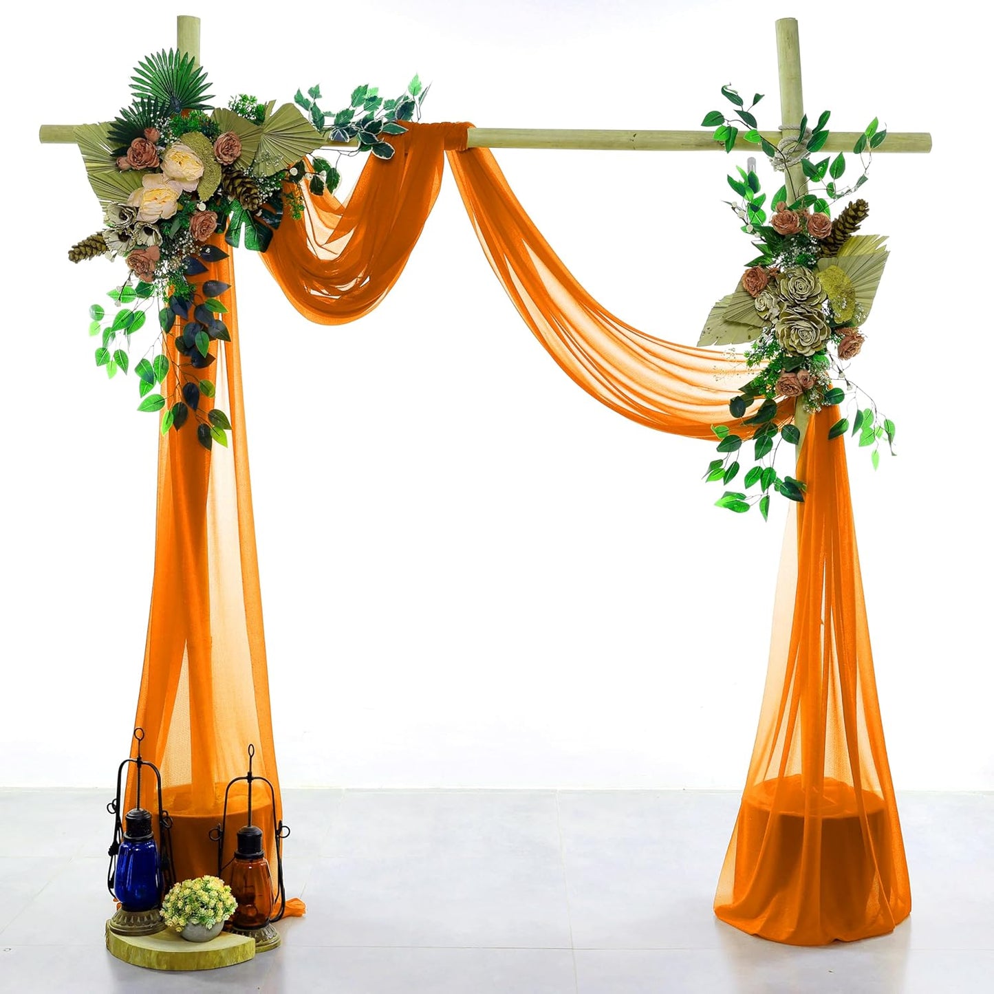 VDS Pack of 2 Panel (30 Inch X 30 Feet) Wedding Arch Draping Fabric Sheer Chiffon Fabric Drapery for Wedding Ceremony Reception Swag Backdrop Canopy Chuppah ARBO Altars Decoration (Orange)