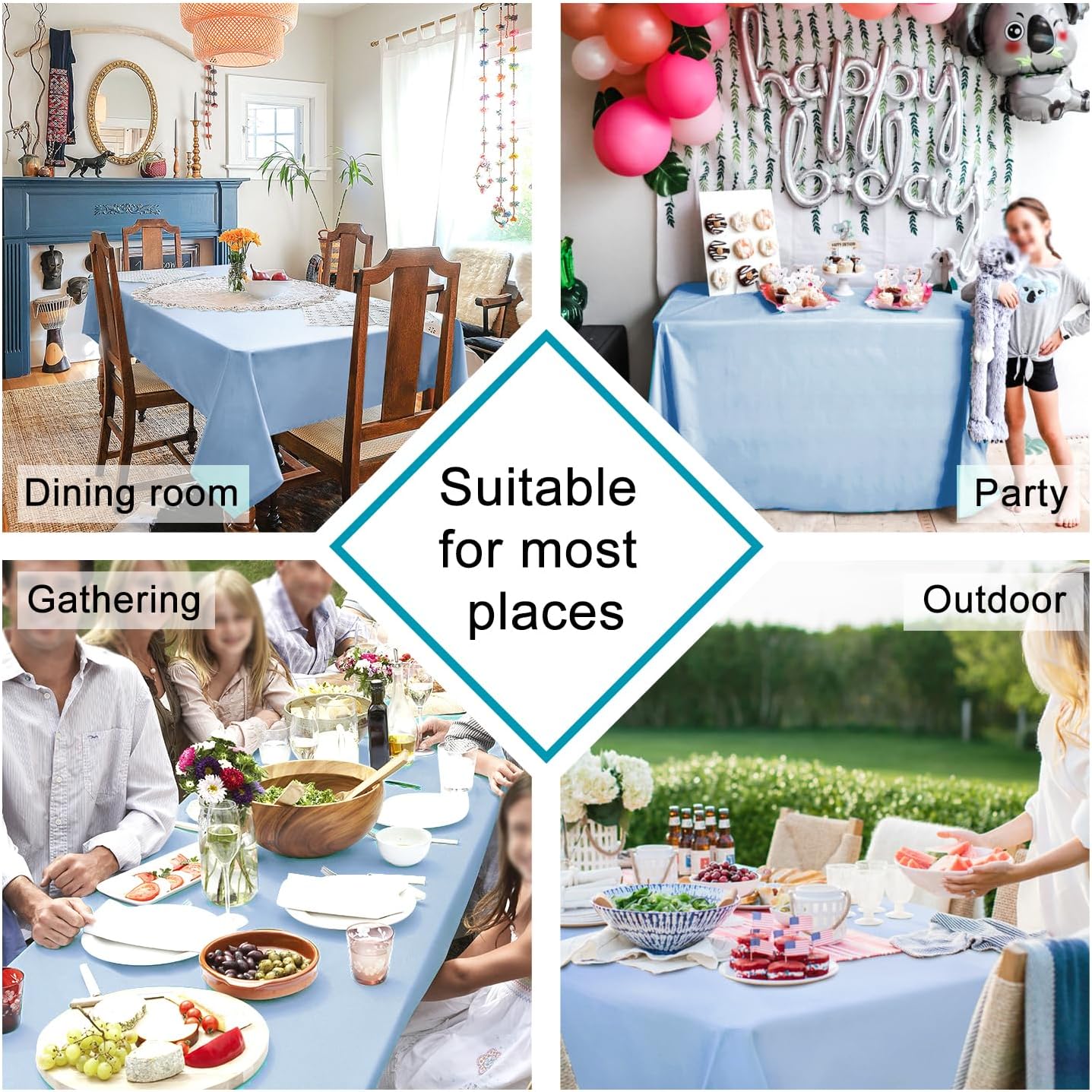 Hiasan Square Tablecloth - Waterproof and Spillproof Dining Room Washable Polyester Table Cloth for Dining Room, 30 x 30 Inch, Dusty Blue