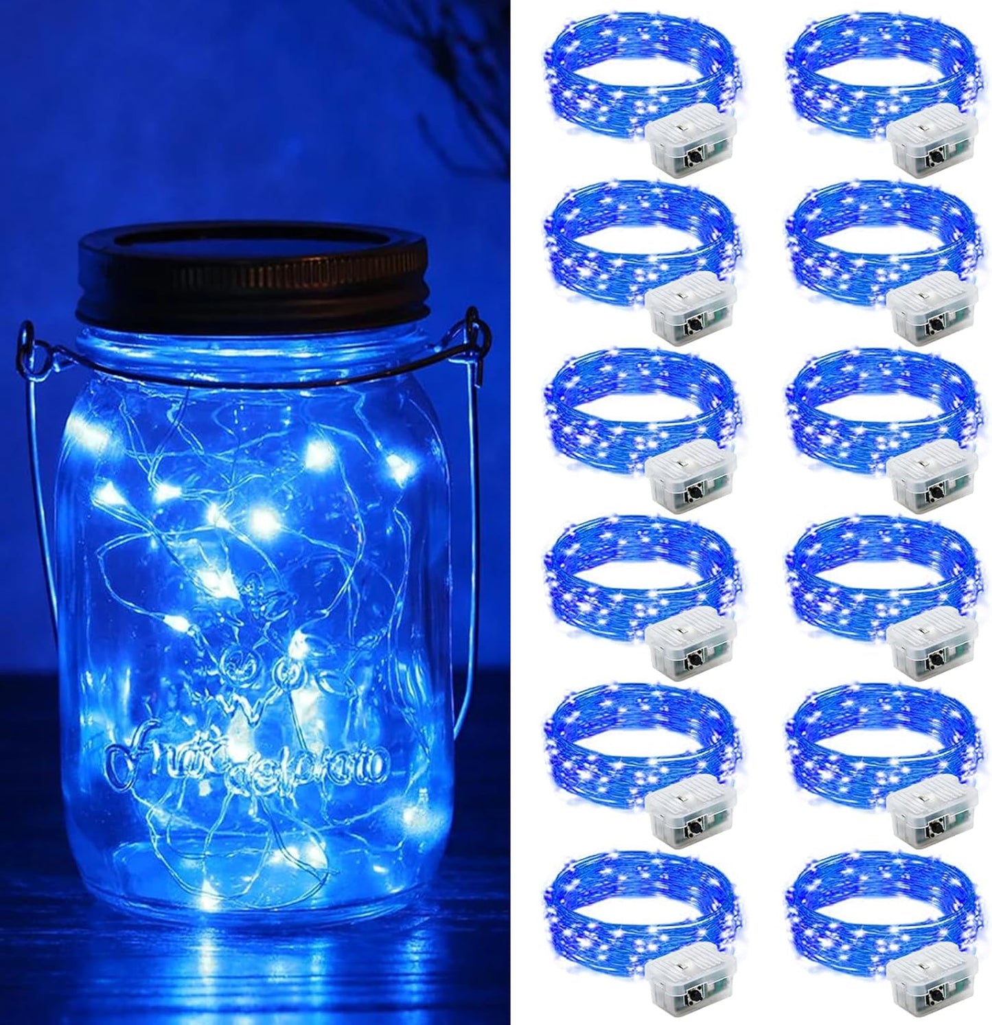 ZGWJ 12 Pack Fairy Lights Battery Operated, 7ft 20 Mini LED Fairy String Lights Silver Wire 3 Modes for DIY, Parties, Wedding, Bedroom, Halloween Christmas Decoration Blue