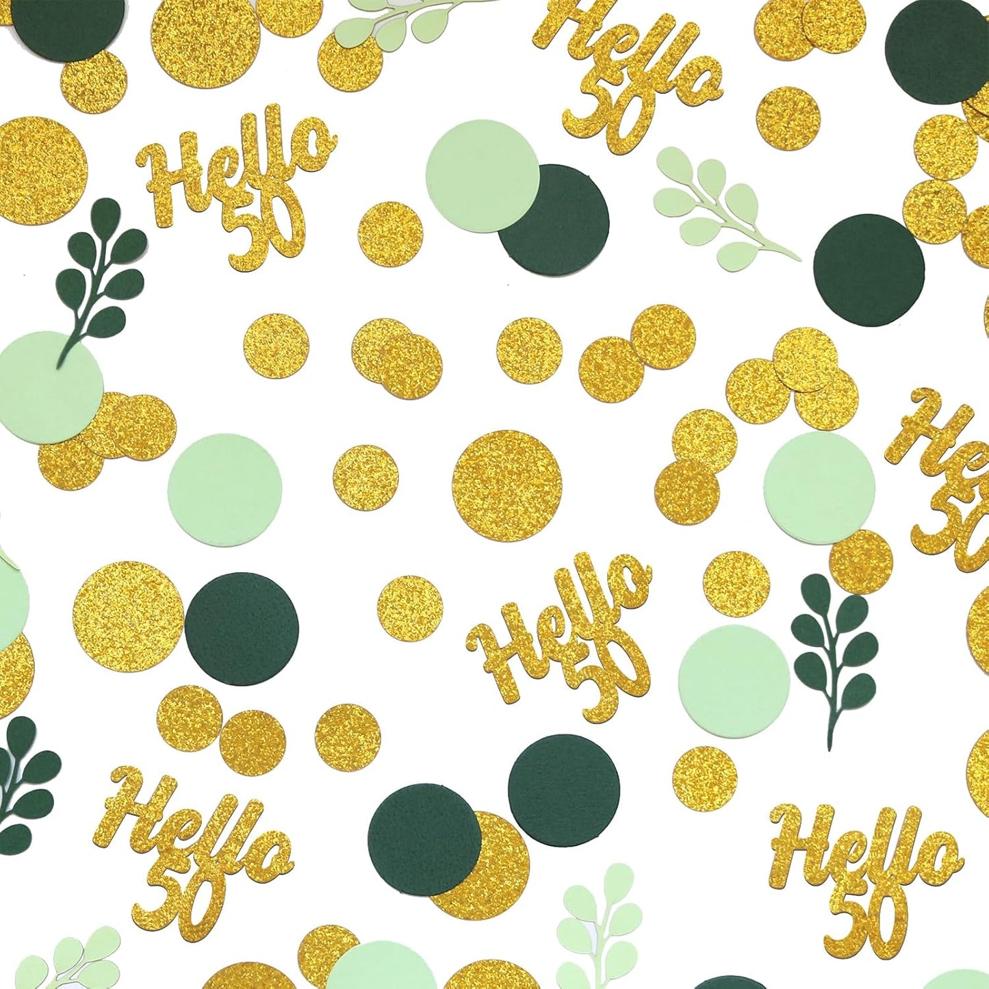 300PC Gold Glitter and Sage Green Happy 50th Birthday Decorations for Men/Women Greenery 50th Birthday Confetti for Table Fifty Party Decor Supplies