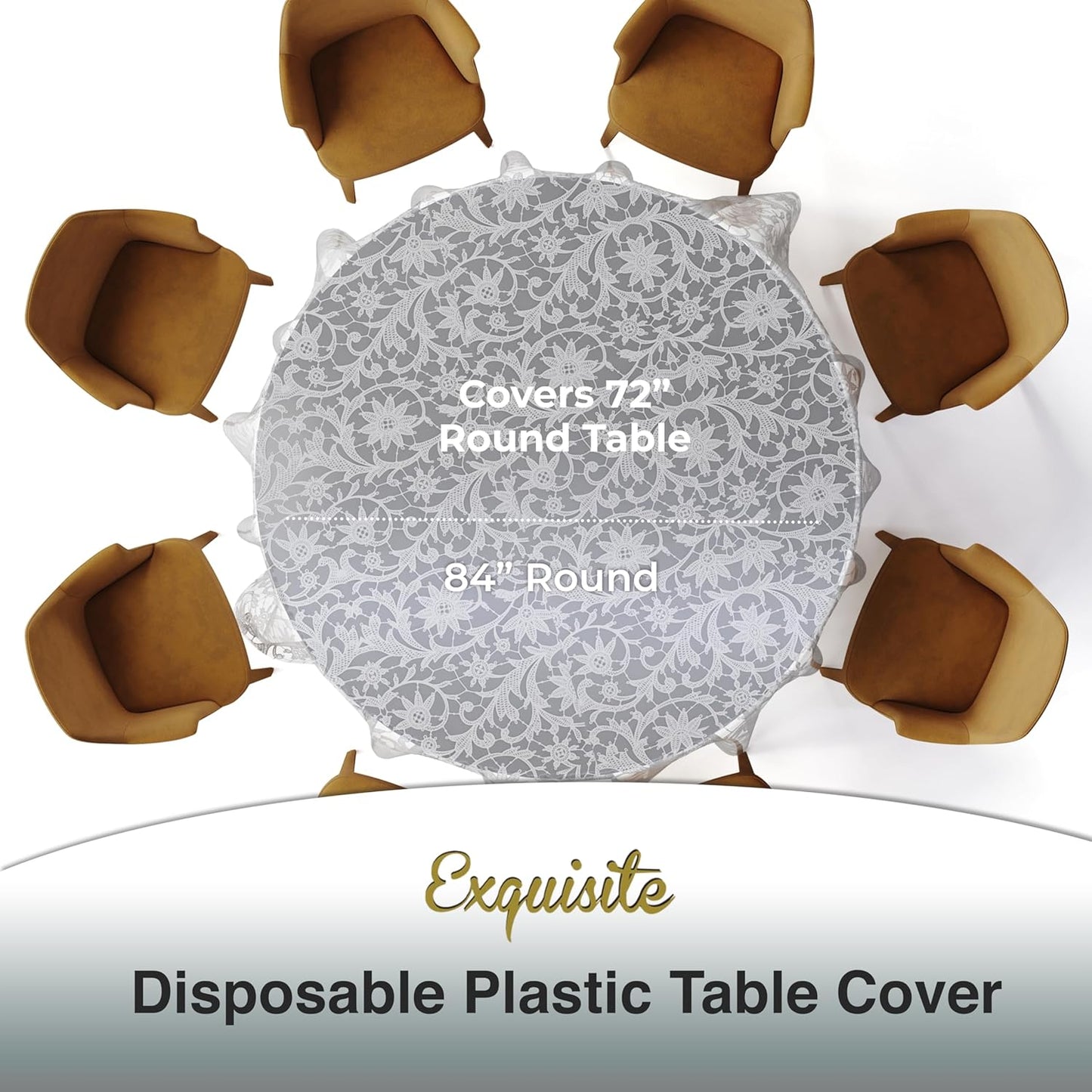 Exquisite Lace Table Cloth Round Table Plastic 12-Pack Lace Tablecloth Round 84" | White Floral Tablecloth Disposable | Wild Flower Party Decorations & Party Supplies