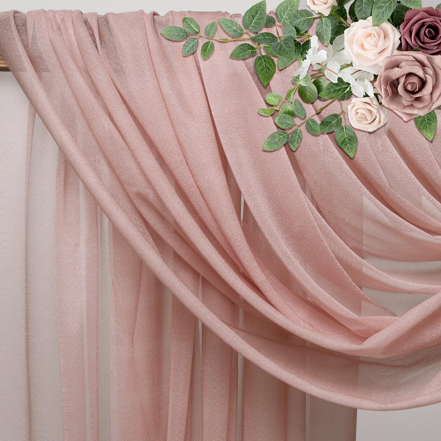 Wedding Arch Draping Fabric 6 Panels 28.7" x 20FT Dusty Rose Sheer Chiffon Backdrop Drapes for Wedding Ceremony Birthday Party Bridal Shower Outdoor Decoration