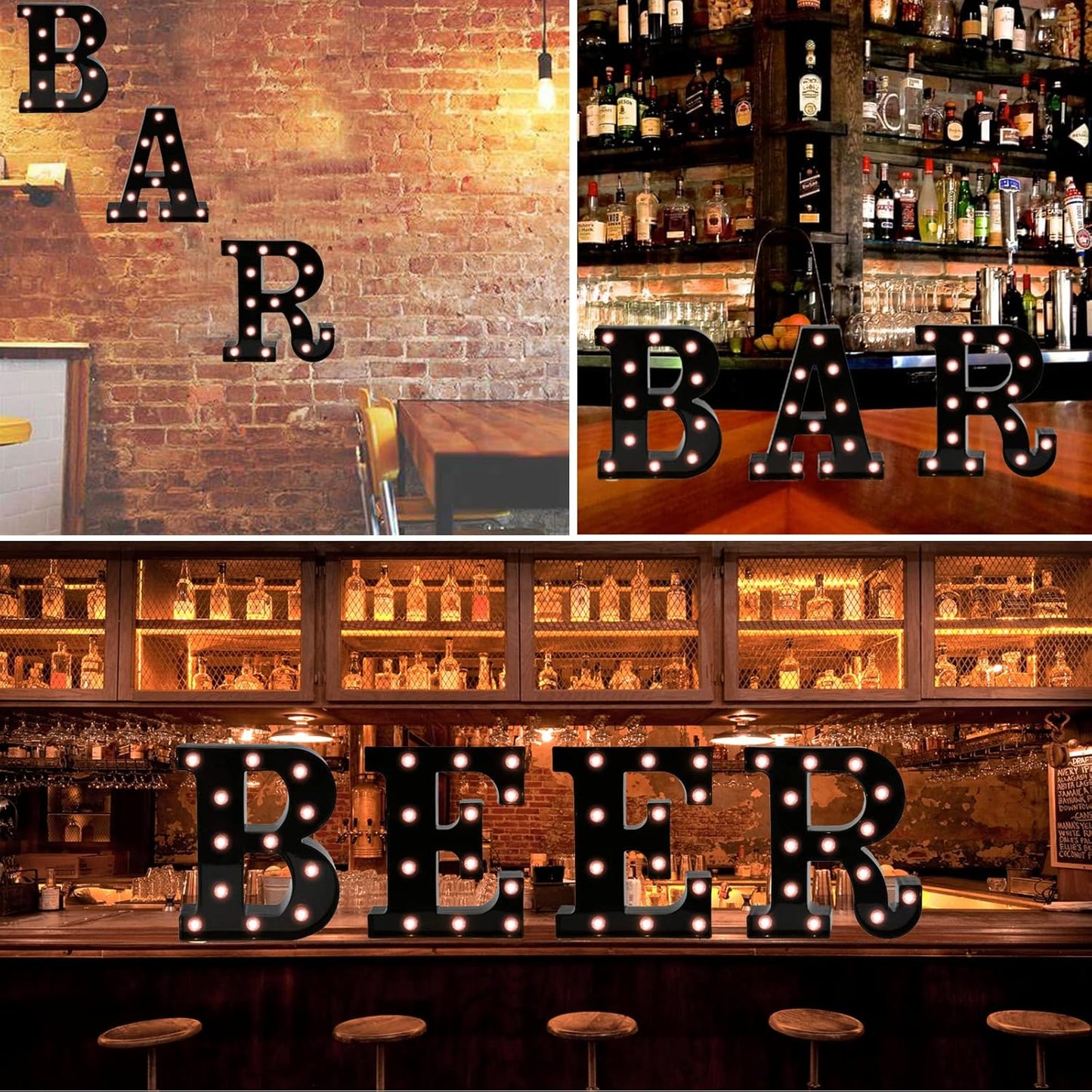 Black Bar Sign, Marquee Light Up Letters LED Marquee Number Lights Sign for Night Light Home Bar Christmas Lamp Birthday Party Wedding Decoration-BAR
