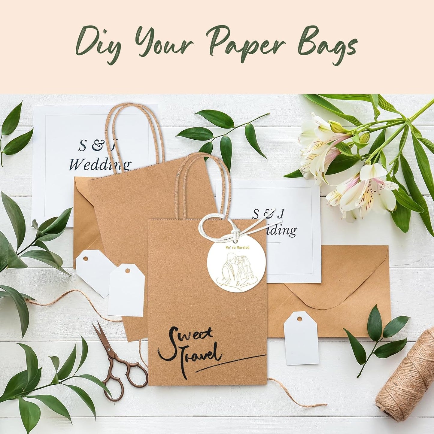 GSSUSA 100 Pack Paper Gift Bags 5.25x3.75x8 Inch Small Brown Paper Bags with Handles Bulk, Brown Kraft Bag for Small Business, Sturdy Grocery Retail Shopping Birthday Party Favor Craft Bag （Made in USA）