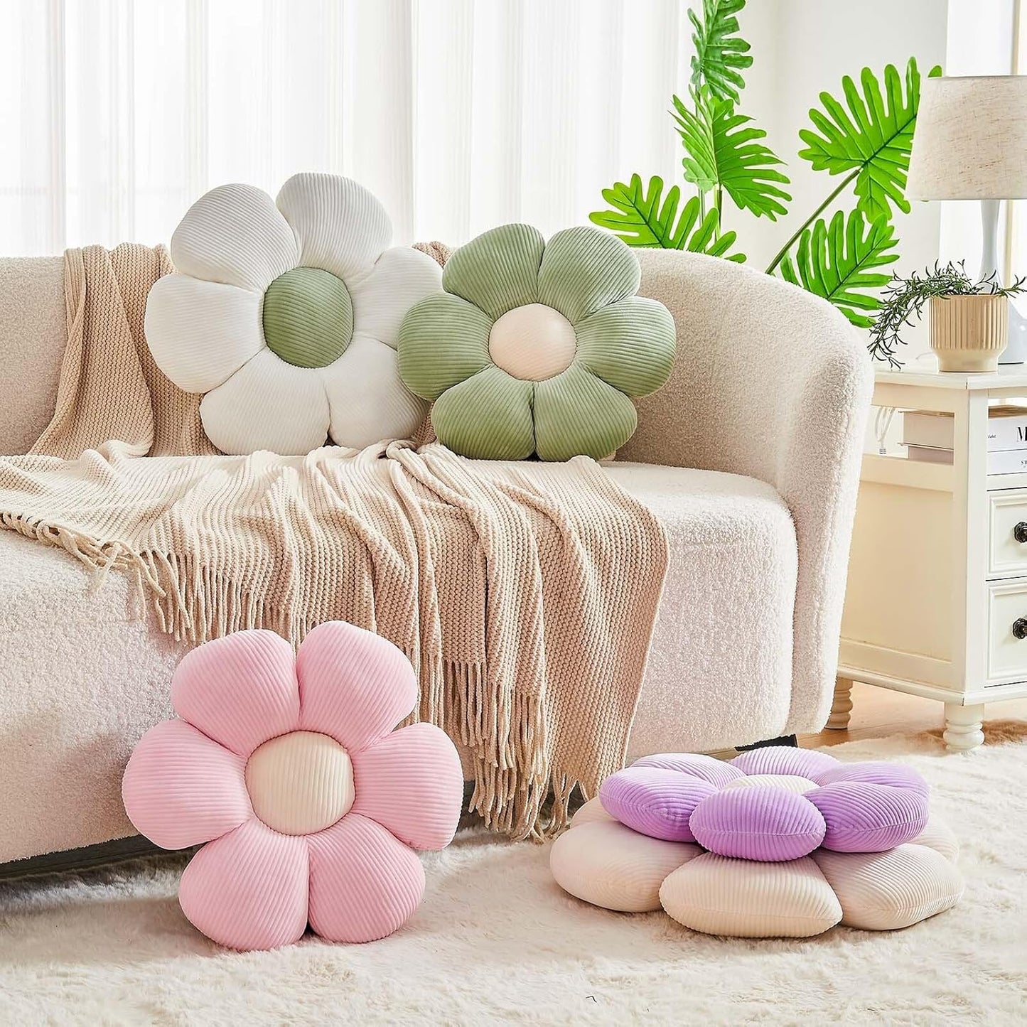 Pink Flower Pillow, 19.6" Cute Flower Shaped Floor Pillow, Aesthetic Floral Plush Daisy Decorative Throw Pillows for Bed Sofa Couch