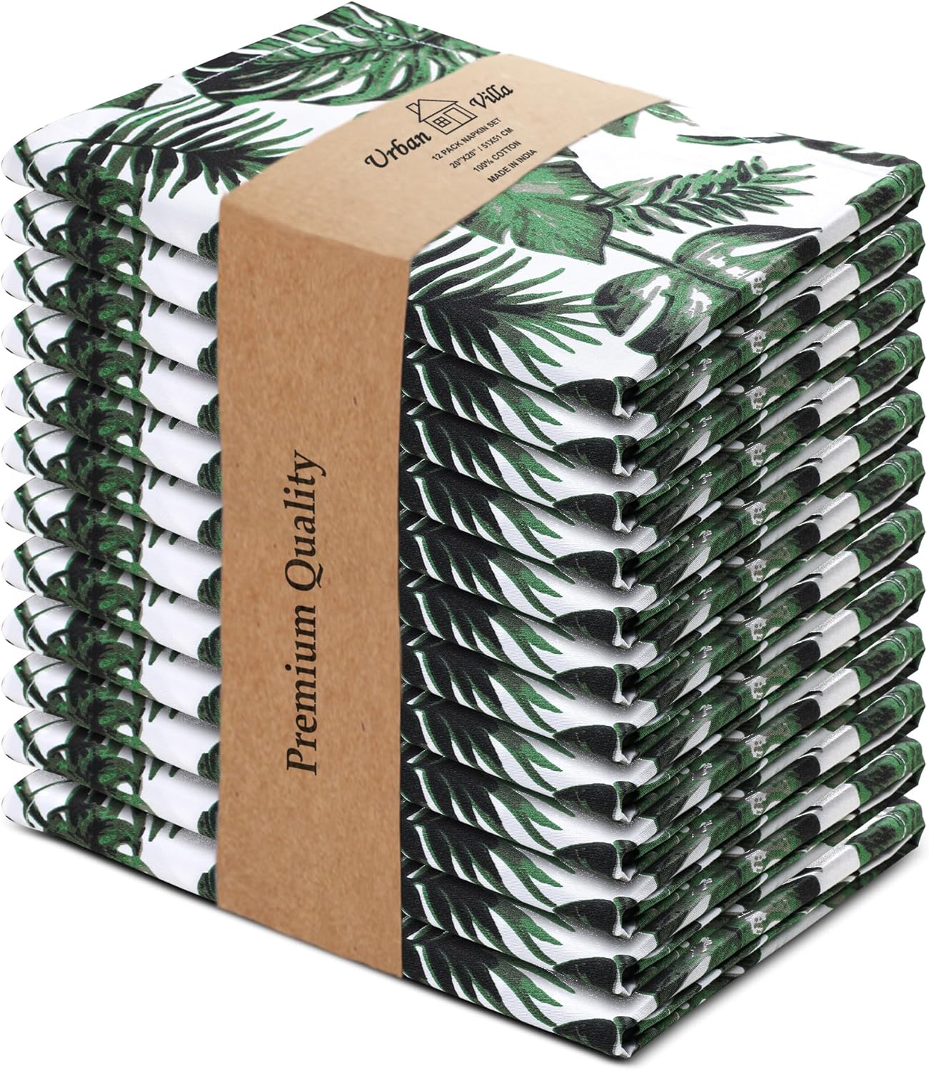 Urban Villa Cloth Napkins Tropical Print 100% Cotton Absorbent Dinner Napkins (Set of 12) Oversized 20x20 Inches Soft Durable Reusable Washable Ideal for Everyday Use Wedding Parties Premium Quality