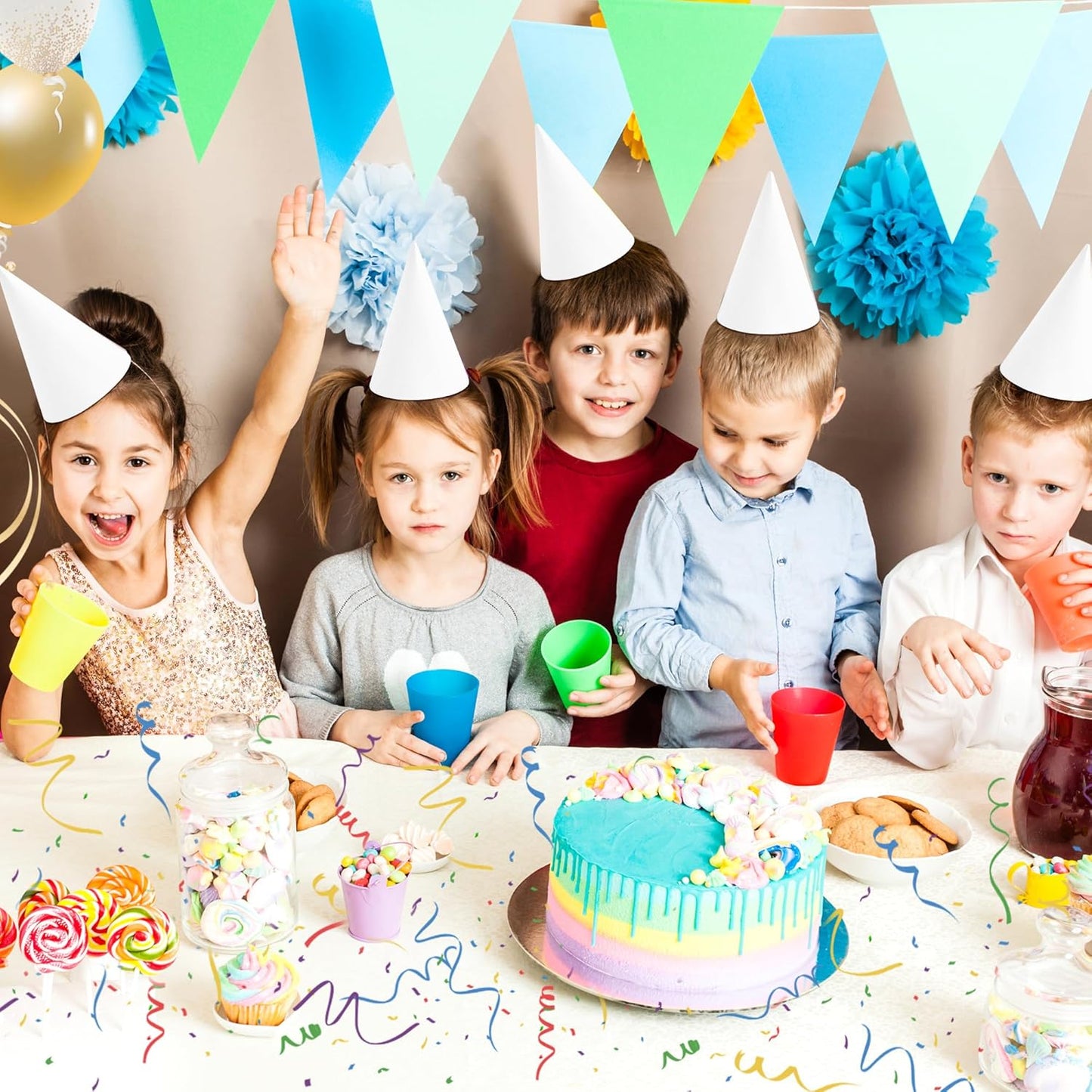 CANREVEL Party Hats for Kids and Adults, Birthday Party Headwear Supplies, Cone Hats Bulk for Girls Boy Women Men