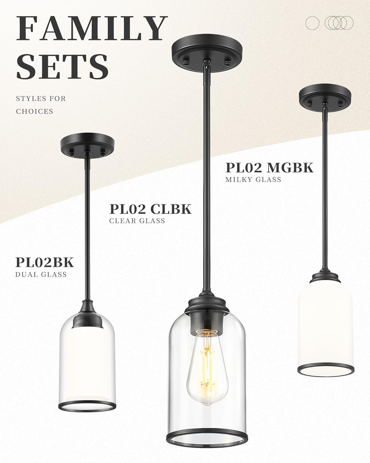 LIROUVET Black Pendant Light Fixtures - Dual Glass Hanging Light, 1-Light Pendant Lights with Clear and Milk Glass, Industrial Pendant Lighting for Kitchen, Dining Room, PL02BK-N
