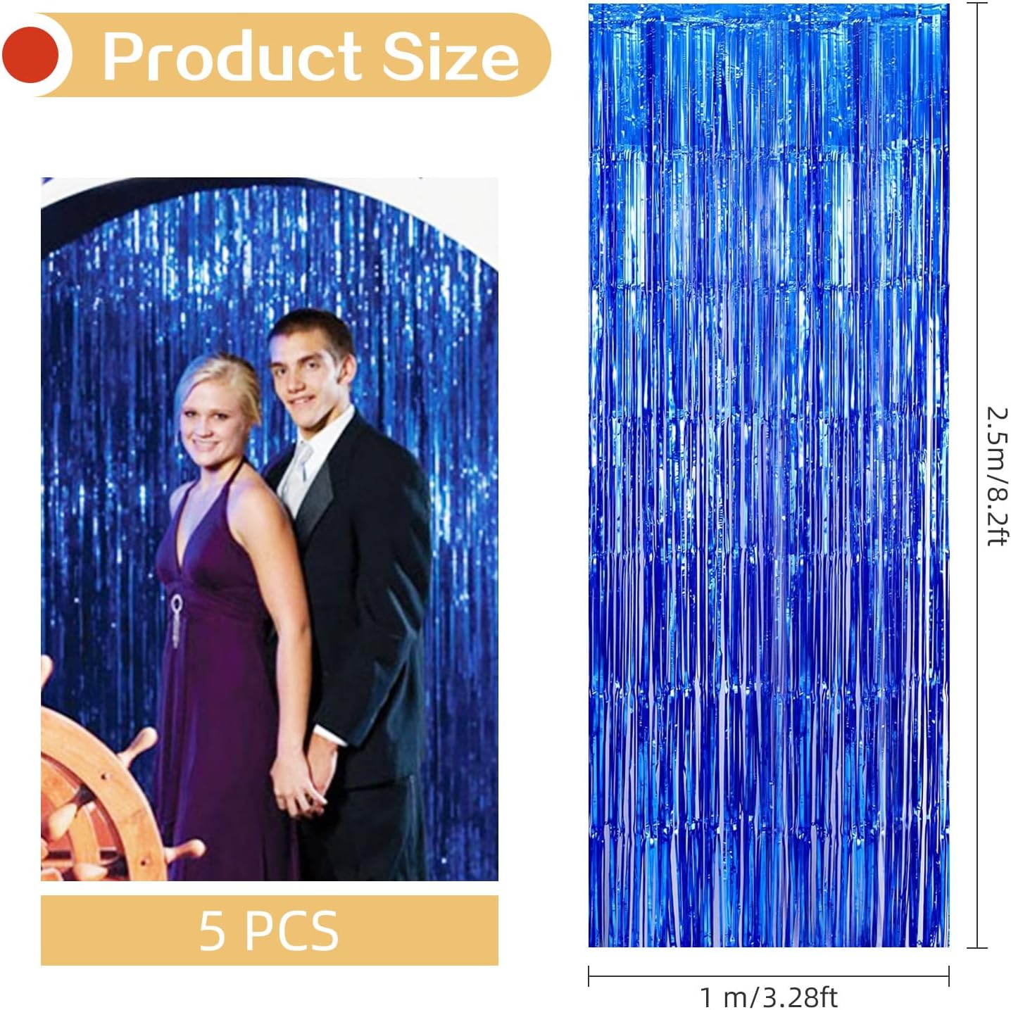 5 Pack Blue Fringe Foil Curtains 3.2ft x 8.2ft Tinsel Backdrop Streamers for Birthday Party Decoration Wedding Christmas Decoration (Navy)