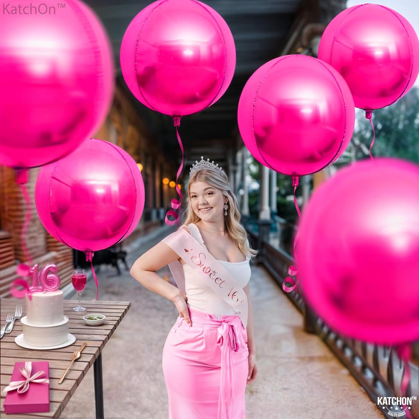 KatchOn, Big Hot Pink Balloons - 22 Inch, Pack of 6 | Hot Pink Mylar Balloons for Pink Party Decorations | Foil Balloon For Birthday, Gender Reveal, Baby Shower, Bachelorette Party Decorations