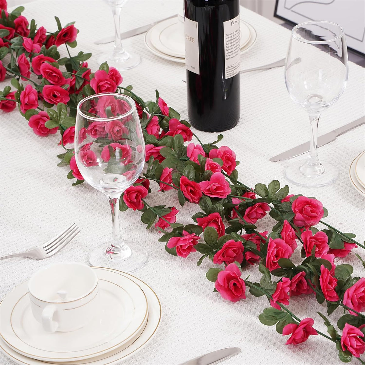 10 Pcs 82FT Flower Garland, Artificial Rose Garland Flowers Plants Fake Flower Hanging Rose Ivy, Birthday Party Valentine's Day Wedding Wall Arch Decor（Fuchsia）