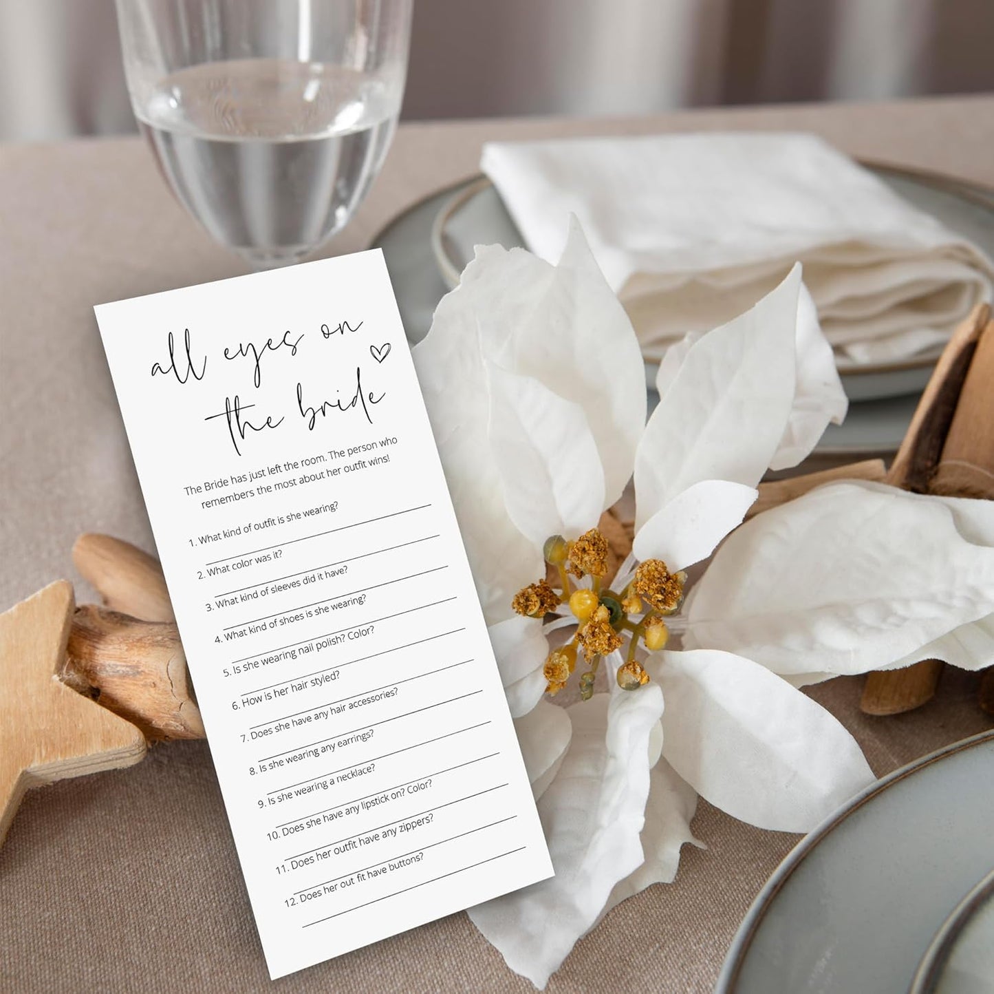 Bridal Shower Games, All Eyes On The Bride, 25Pcs 4x9inch Minimalist White Double-Sided Bridal Game Cards, Wedding Shower Games for Guests, Engagement Bachelorette Party Supplies - A20