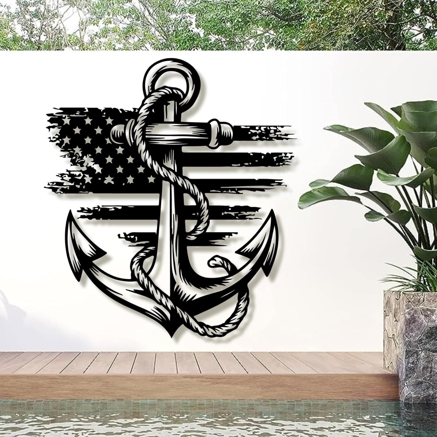 lunwall Metal Anchor Wall Decor, Anchor Metal Sign, Metal Anchor Decor, Anchor Metal Wall Art, Metal Nautical Wall Decor, Metal Wall Decor Coastal, Anchor Wall Decor (silver, 24L x 21W / 60 x 54 cm)