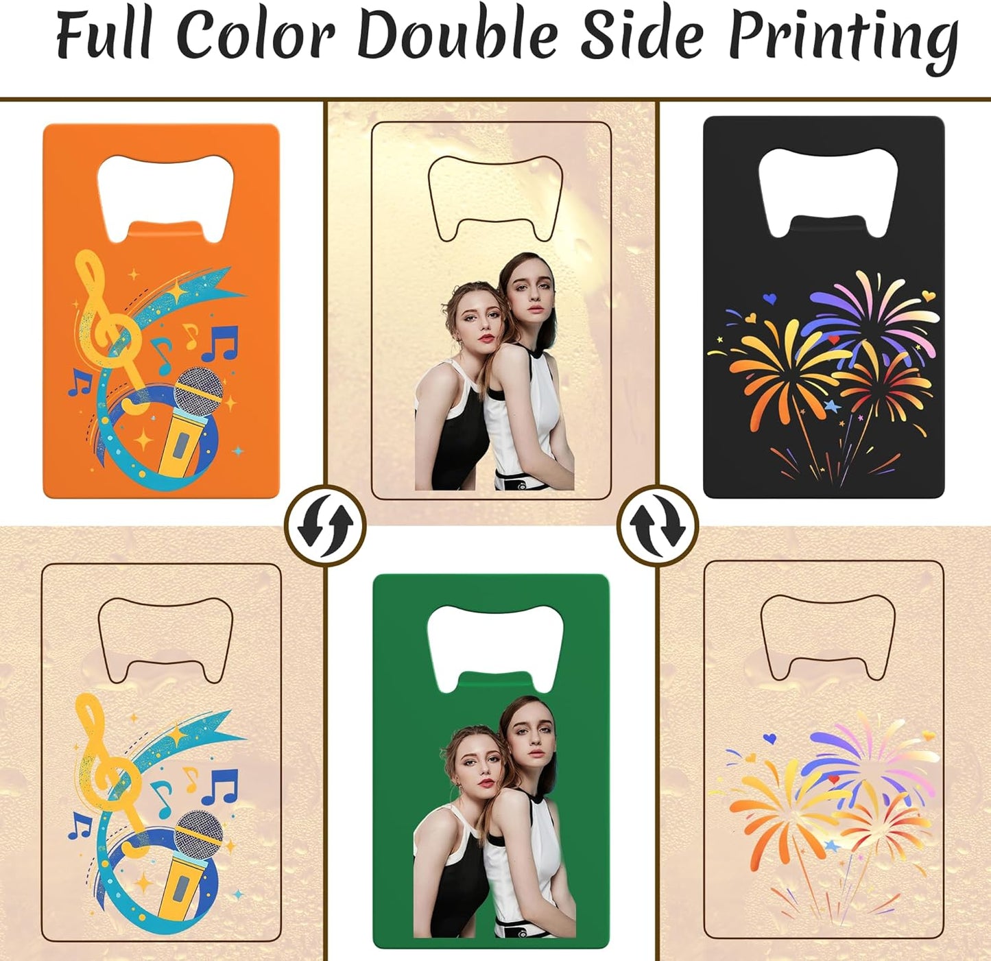 4-100 Pcs Personalized Bottle Opener, Custom Stainless Steel Credit Card Bottle Opener, Full Color Print for 6 Color, Design Your Text Logo for Bar, Wedding, Anniversaries, Party (Black)