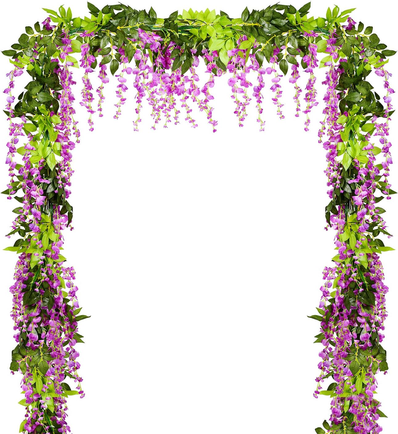 DearHouse 4Pcs 6.6Ft/Piece Artificial Flowers Silk Wisteria Garland Artificial Wisteria Vine Rattan Silk Hanging Flower for Home Garden Outdoor Ceremony Wedding Arch Floral Decor
