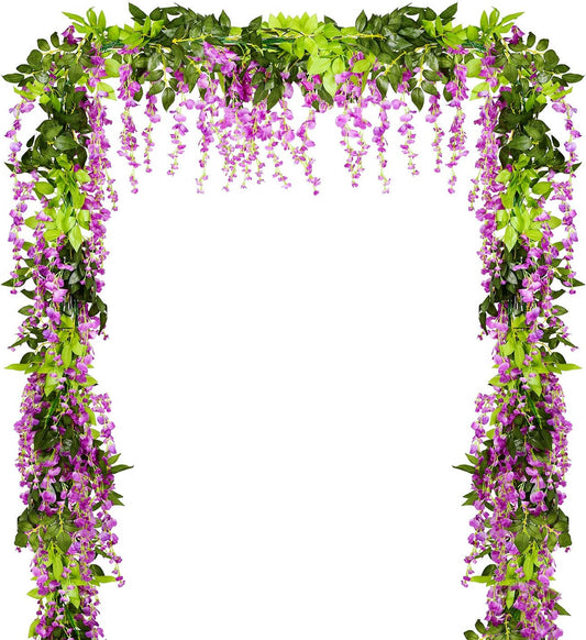 DearHouse 4Pcs 6.6Ft/Piece Artificial Flowers Silk Wisteria Garland Artificial Wisteria Vine Rattan Silk Hanging Flower for Home Garden Outdoor Ceremony Wedding Arch Floral Decor