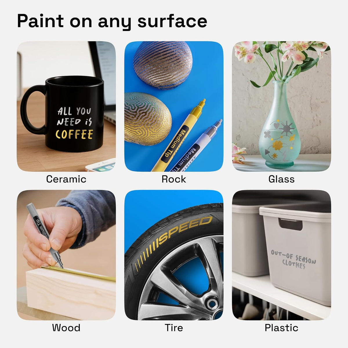 ARTISTRO 2 Gold & Silver Permanent Marker - Waterproof Markers for Tire, Fabric, Rocks, Glass, Ceramic, Wood, Paper - Oil Based Paint Pens - Medium Tip 3mm