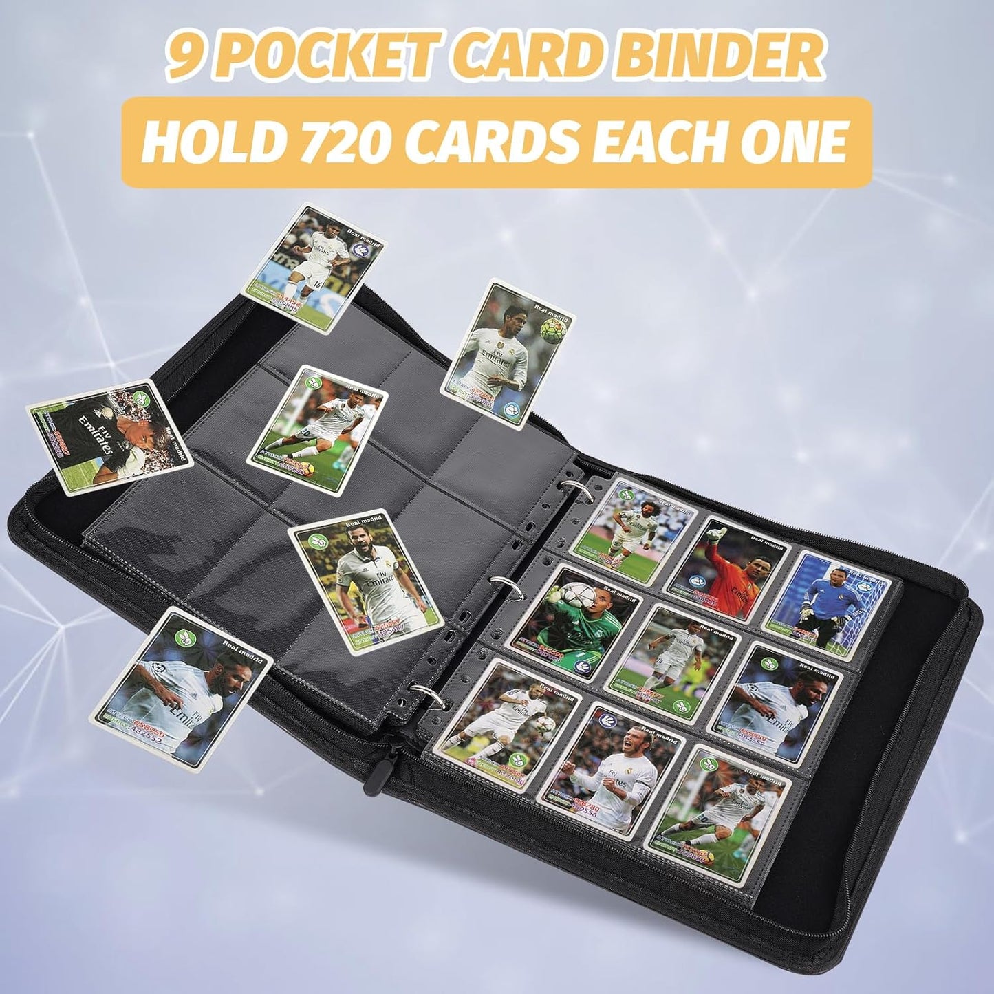 Trading Card Binder, Premium 9 Pocket Card Binder, 720 Double Sided Pocket PU Collection Binder, Collector Album, Card Holder for MTG, TCG, Sports Cards (Marble Black)