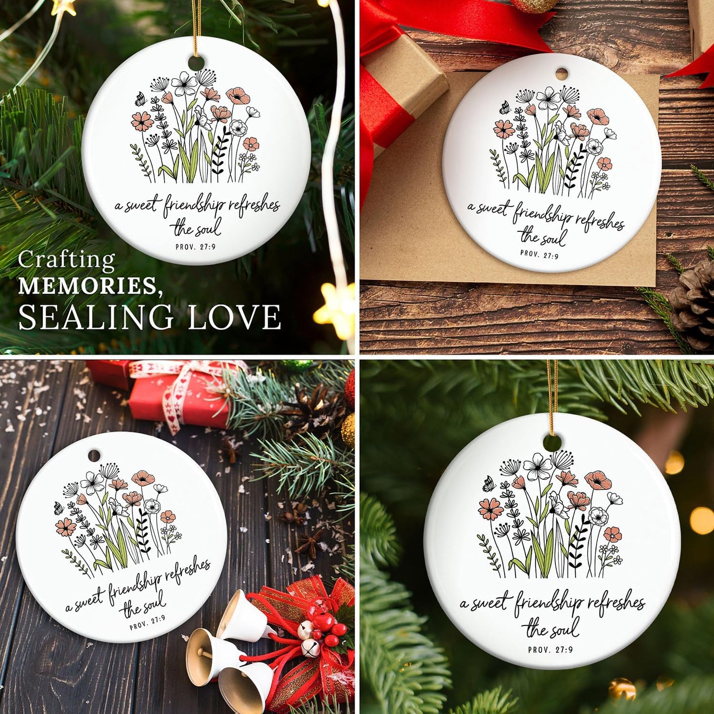 HEXMOZ Friend Ornament - Christian Friendship Gifts for Women, Best Friend Religious, Inspirational Bible Verse Proverbs 27:9 - A Sweet Friendship Refreshes The Soul Scripture - Christmas Ornament