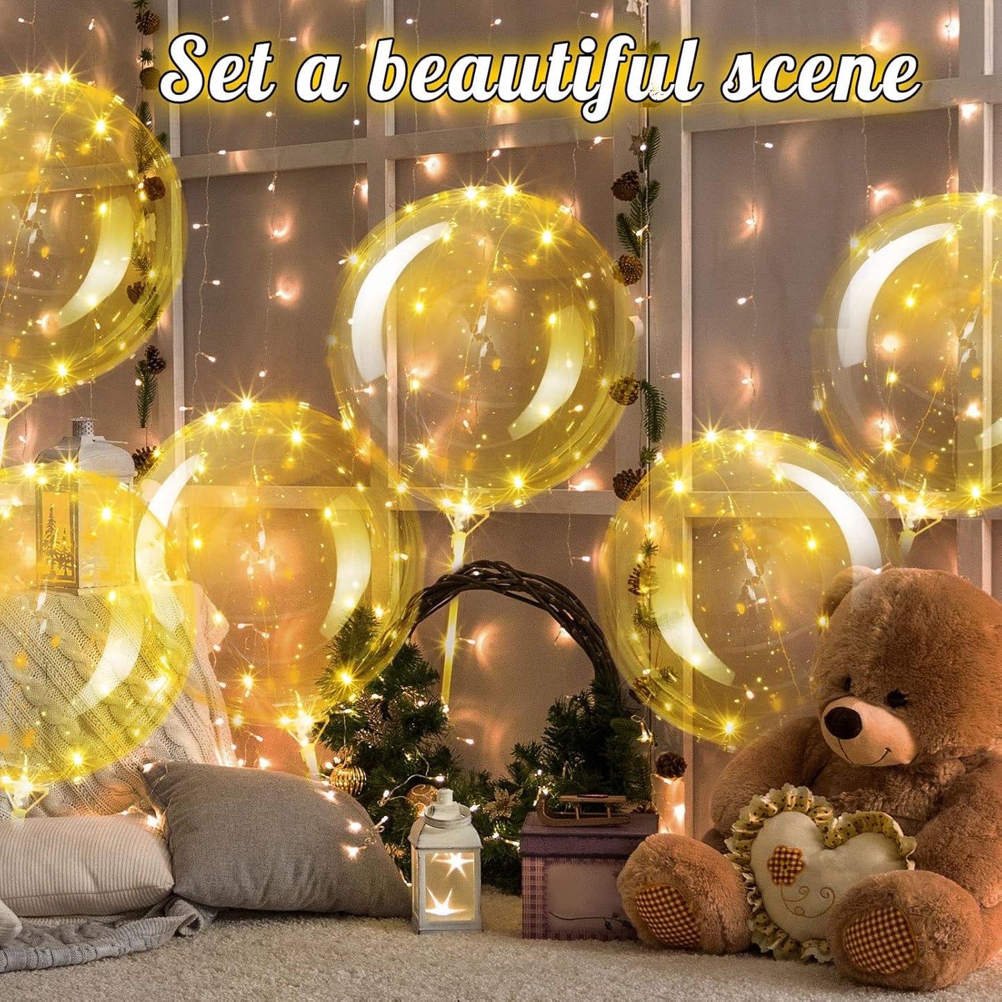 Vinsot 30 Pack LED Bobo Balloons Light Up Balloons Clear Helium Bubble Bobo Glow with String Lights for Parties Birthday Wedding Decoration(Warm Light)