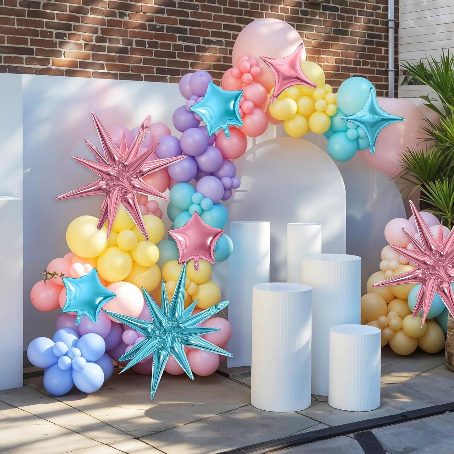 Pink Blue Star Balloon,16Pcs Star Foil Balloons Set with 22Inch Explosion Spike Cone Balloons and 10Inch Quadrangle Helium Balloon for Birthday Wedding Baby Shower Party Decorations