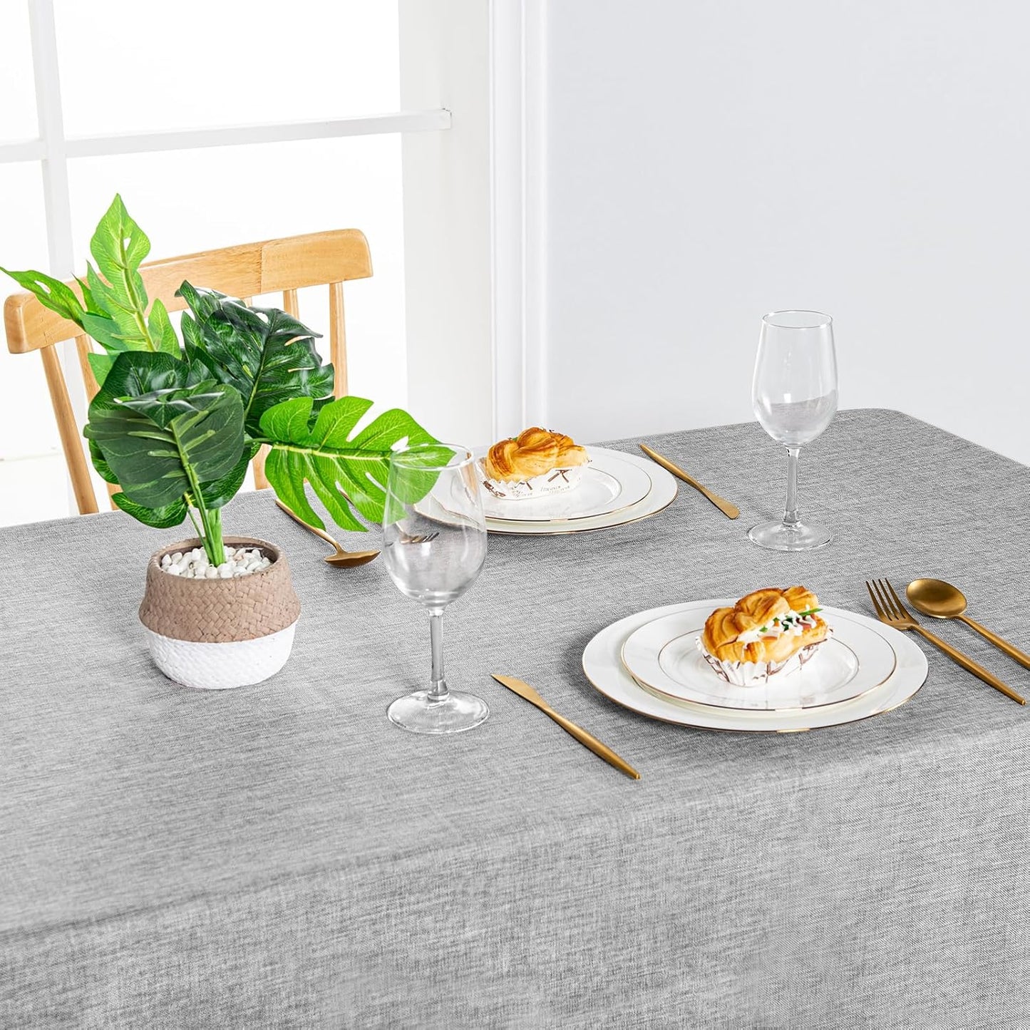 Hiasan Faux Linen Rectangle Tablecloth - Wrinkle and Stain Resistant Washable Table Cloth for Kitchen Dining Room Holiday Table Cover for Dinner, Light Grey, 90 x 132 Inch