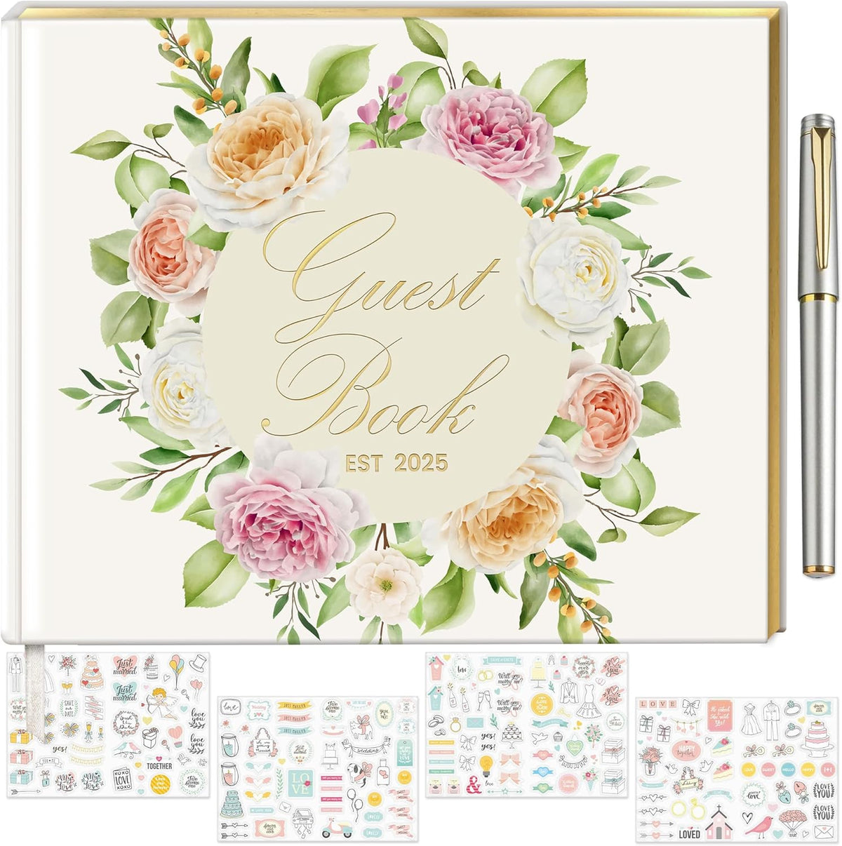 Wedding Guest Book with Pen and Stickers Included , Custom Guest Book Design 2025 , Guest Book Wedding Reception Size7.2" x 9.2" , Beautiful Wedding Guest Book Alternative , Thick Paper Wedding Signs