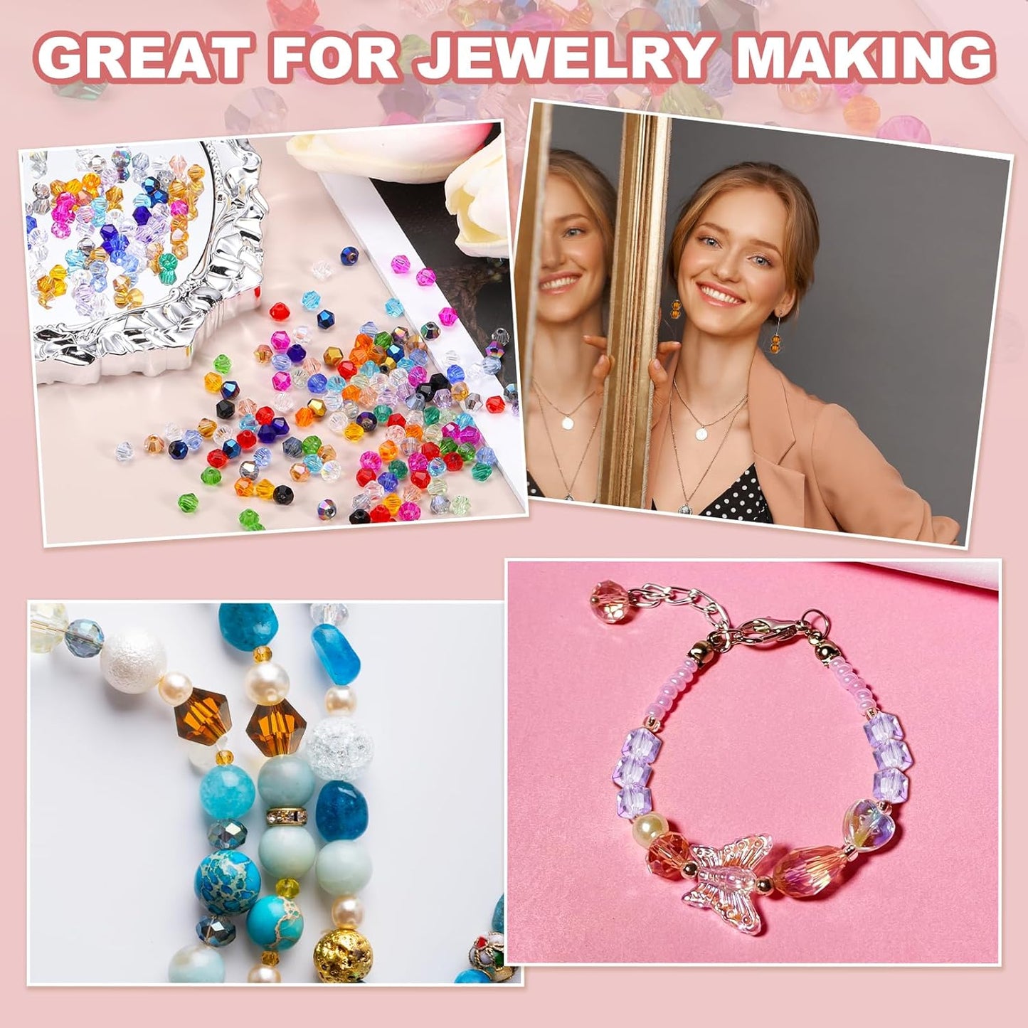 PATIKIL 1000pcs 3mm Bicone Glass Crystal Beads, Faceted Glass Spacer Beads with Box for Jewelry Making Bracelet Necklace Earrings DIY Suncatcher Craft, Water Red AB