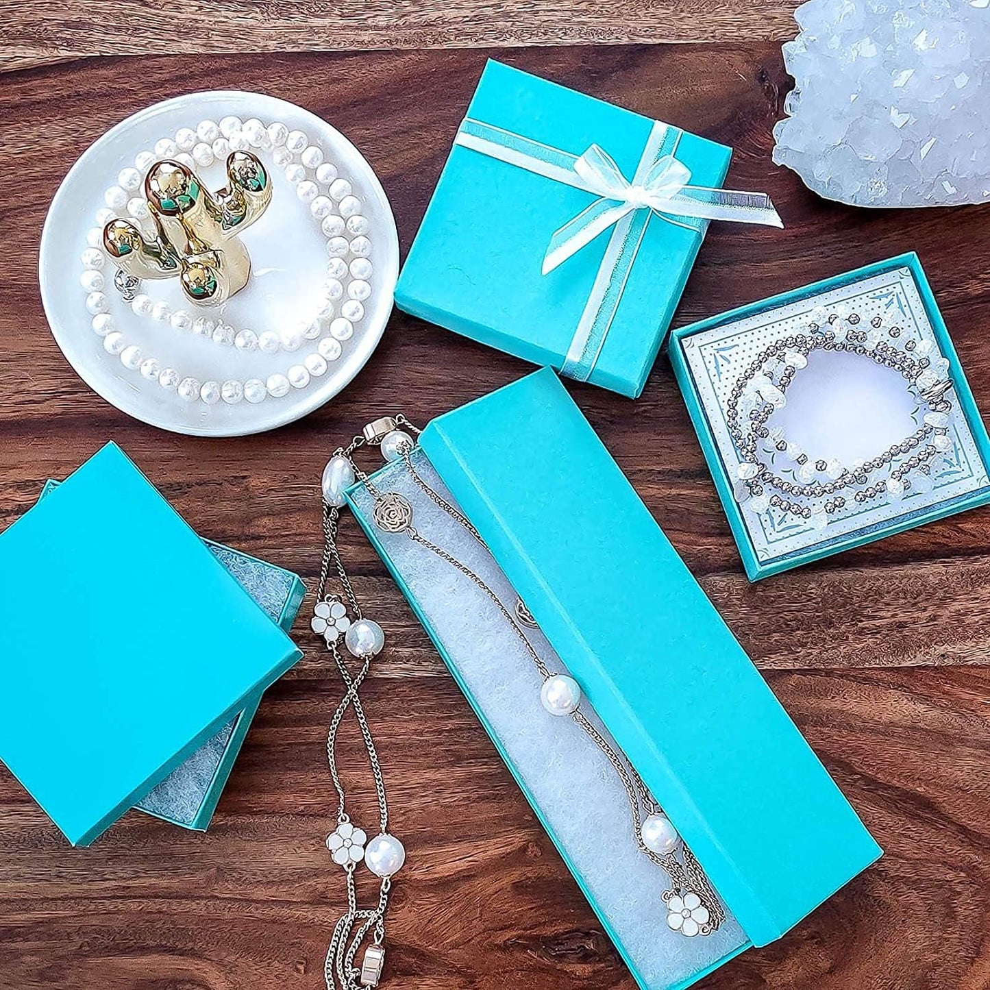 TheDisplayGuys - 25-Pack #53 Kraft Paper Cardboard Gift Boxes/Jewelry Cases w. Cotton Padding & Lid - Teal Green - (5.4" x 3.9" x 1.0")