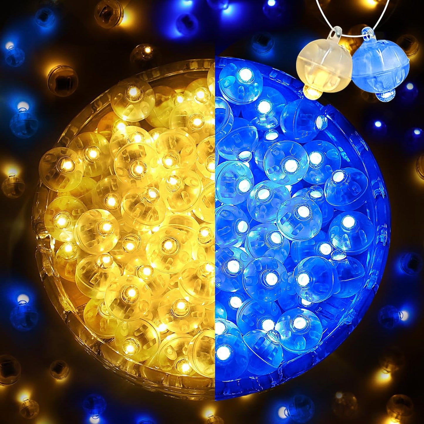 ZGWJ 200Pcs Mini Led Lights with Hooks, Long Standby Time Balloons Light, Mix Colors for Party Decorations, Paper Lantern Easter Eggs Birthday Wedding Halloween Christmas Decoration(Warm and Blue)