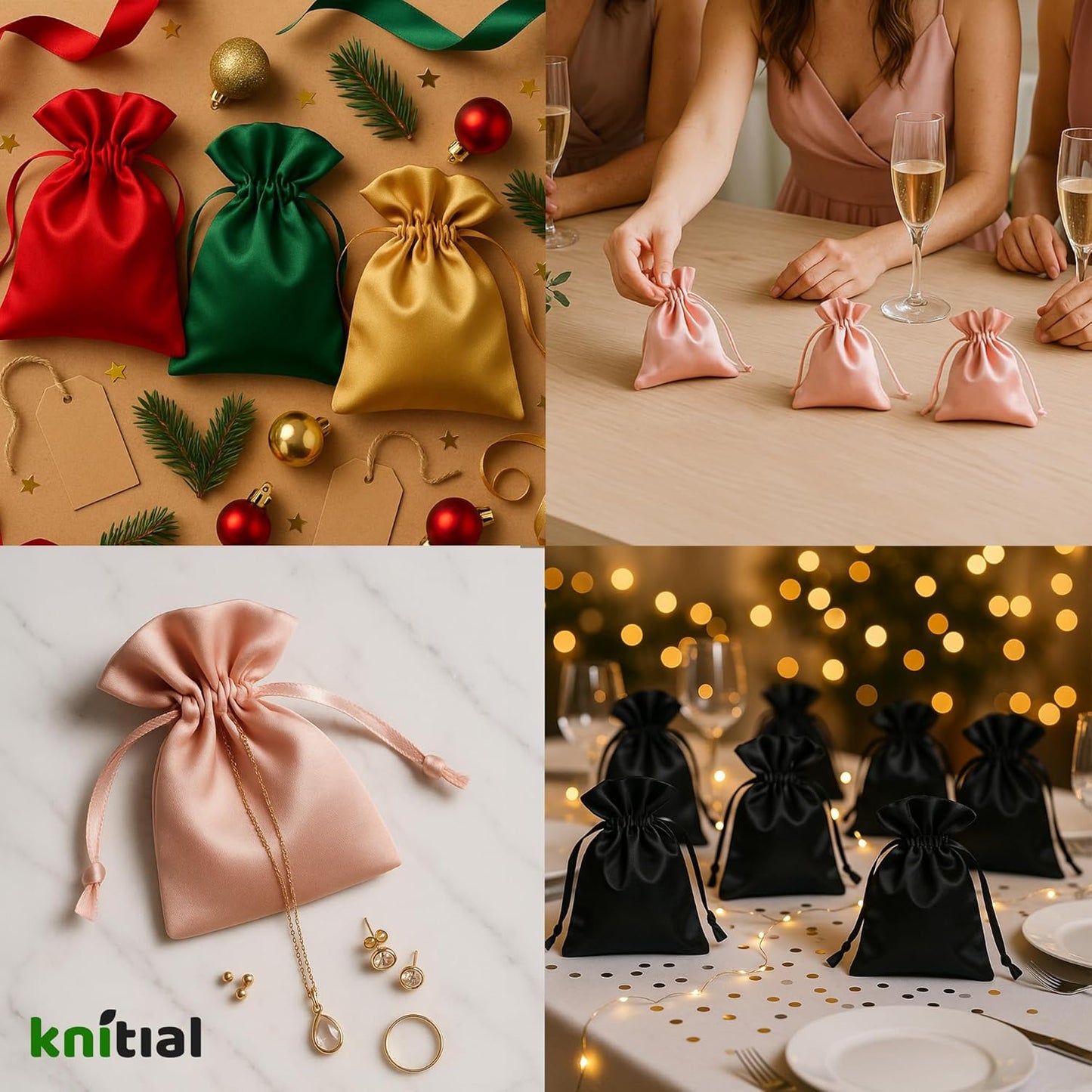 6" x 9" Rose Gold Satin Gift Bags, Jewelry Bags, Wedding Favor Drawstring Bags Baby Shower Christmas Gift Bags 50 per Pack