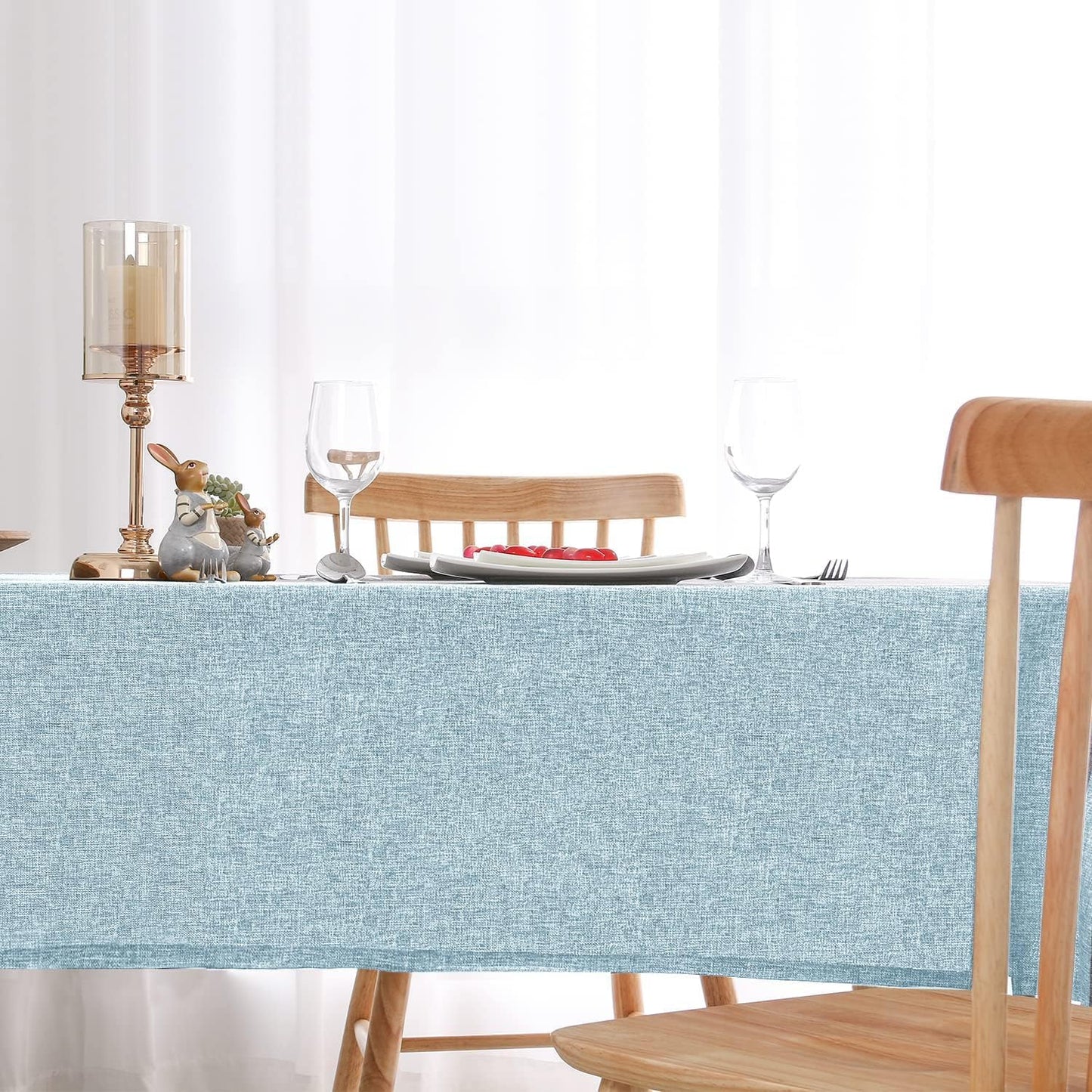 Hiasan 2 Pack Faux Linen Rectangle Tablecloth - Wrinkle and Stain Resistant Washable Table Cloth for Kitchen Dining Room Holiday Table Cover for Party Dinner, Lux Slate Blue, 52 x 70 Inch