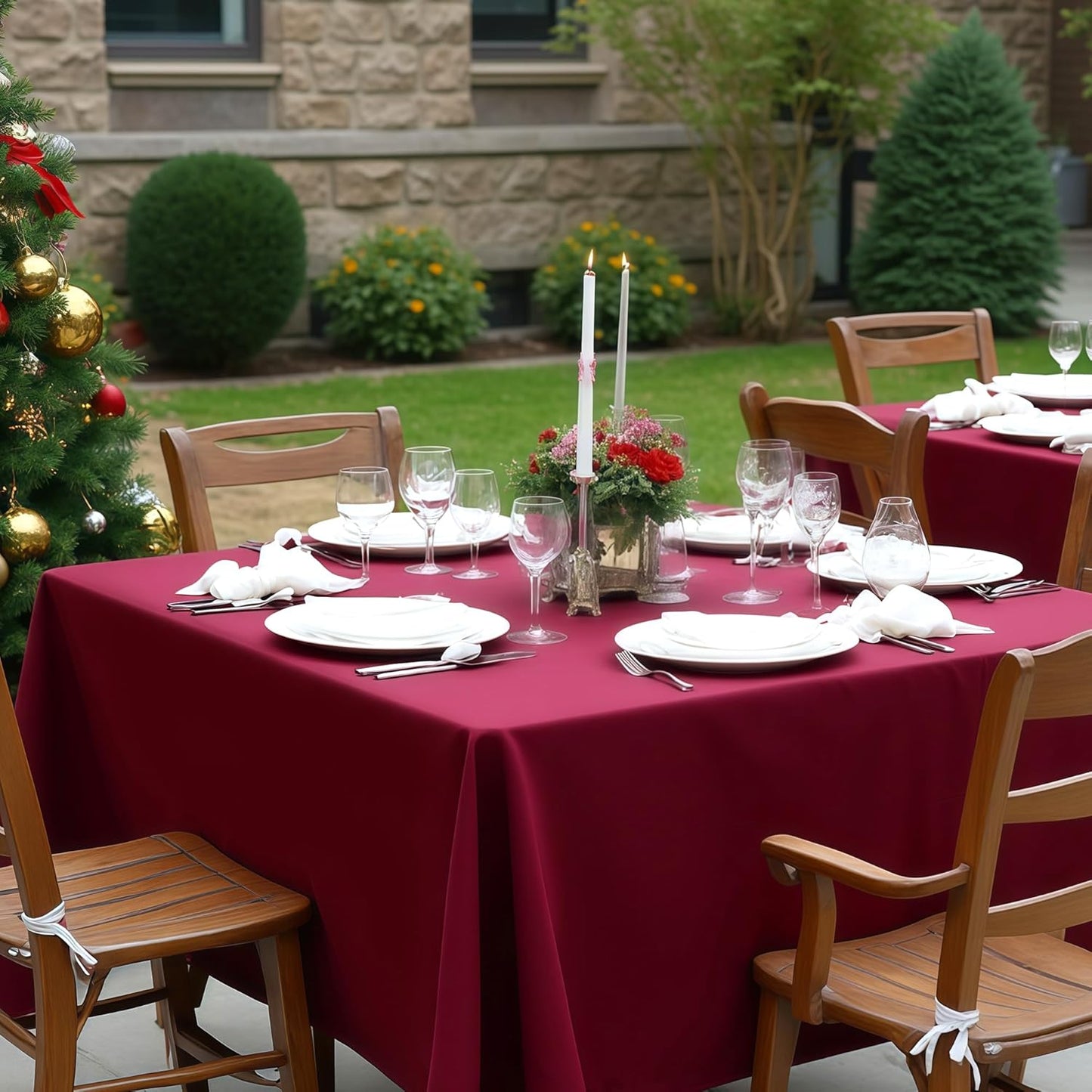sancua Square Tablecloths 54x54 Inch Burgundy, 2 Pack - Fabric Table Cloth for Square or Round Tables, Washable Polyester Table Cover for Christmas Dinner, Holiday Party, Decorative Display Tables