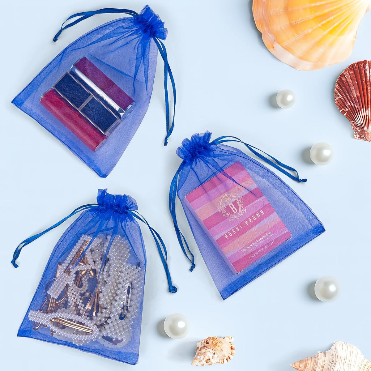 ANZNKU 100 Pack Organza Bags 4x6 Inch, Small Mesh Bag Drawstring Jewelry Pouches, Organza Gift Bags for Baby Shower, Party Favors(Royal Blue)