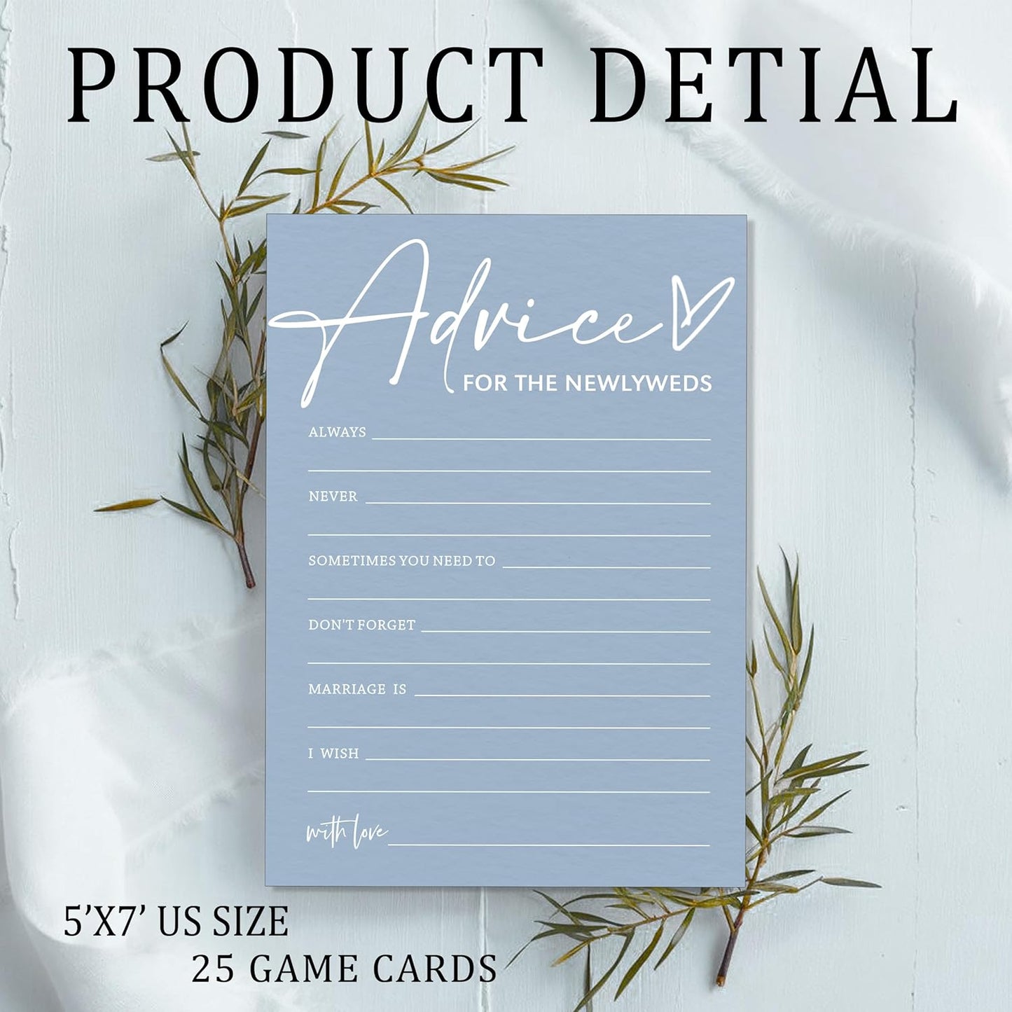 Wedding Advice Cards - Bdvice and Wishes for the Newlyweds Mr and Mrs Bride & Groom Perfect for Bridal Shower Wedding Games and Guest Book Alternative Pack of 25 Minimalist Blue 5x7 Inch Cards - B04