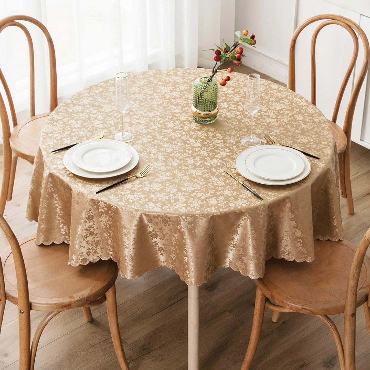 Smiry Round Table Cloth, Waterproof Heavy Duty Vinyl Tablecloths, Wipeable Washable Table Cover for Kitchen and Dining Room (Brown, 60" Round)