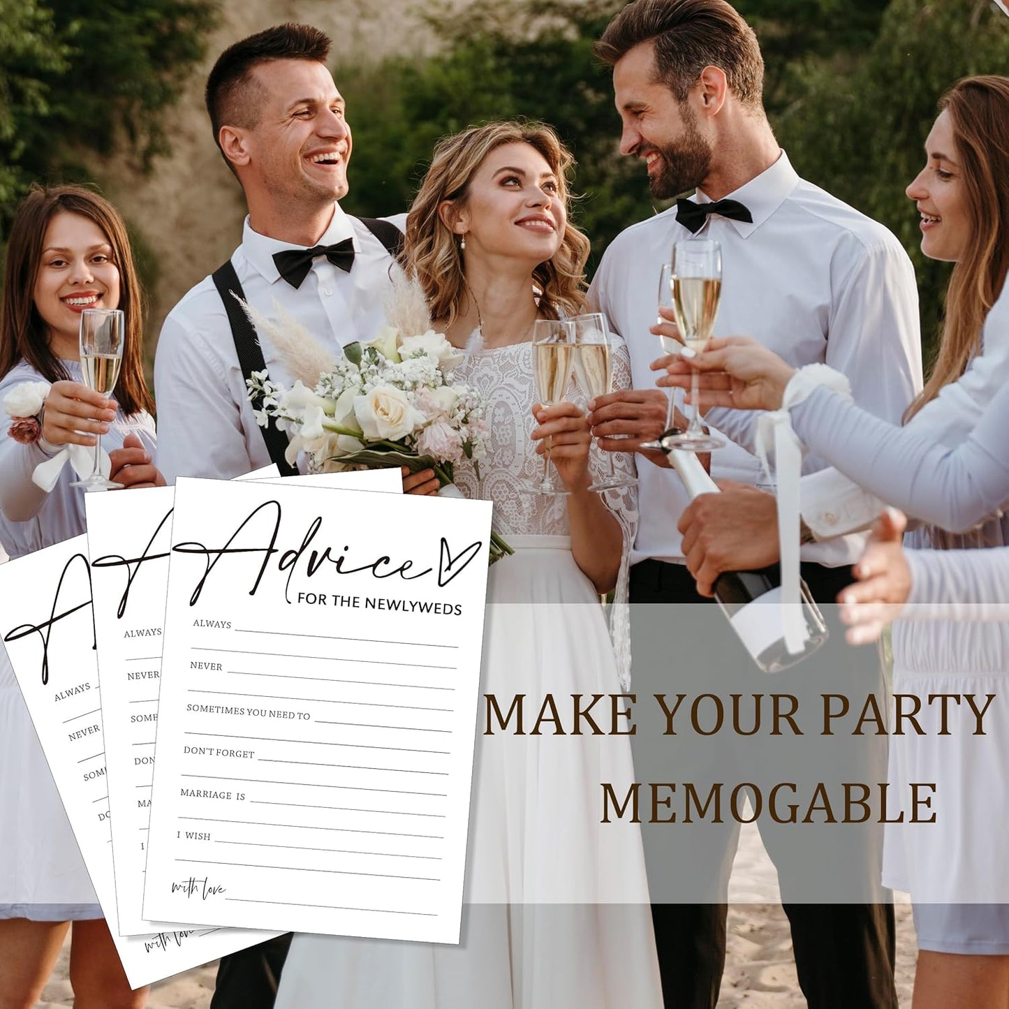 Wedding Advice Cards - Advice and Wishes for the Newlyweds Mr and Mrs Bride & Groom Perfect for Bridal Shower Wedding Games and Guest Book Alternative Pack of 25 Minimalist White 5x7 Inch Cards - A04