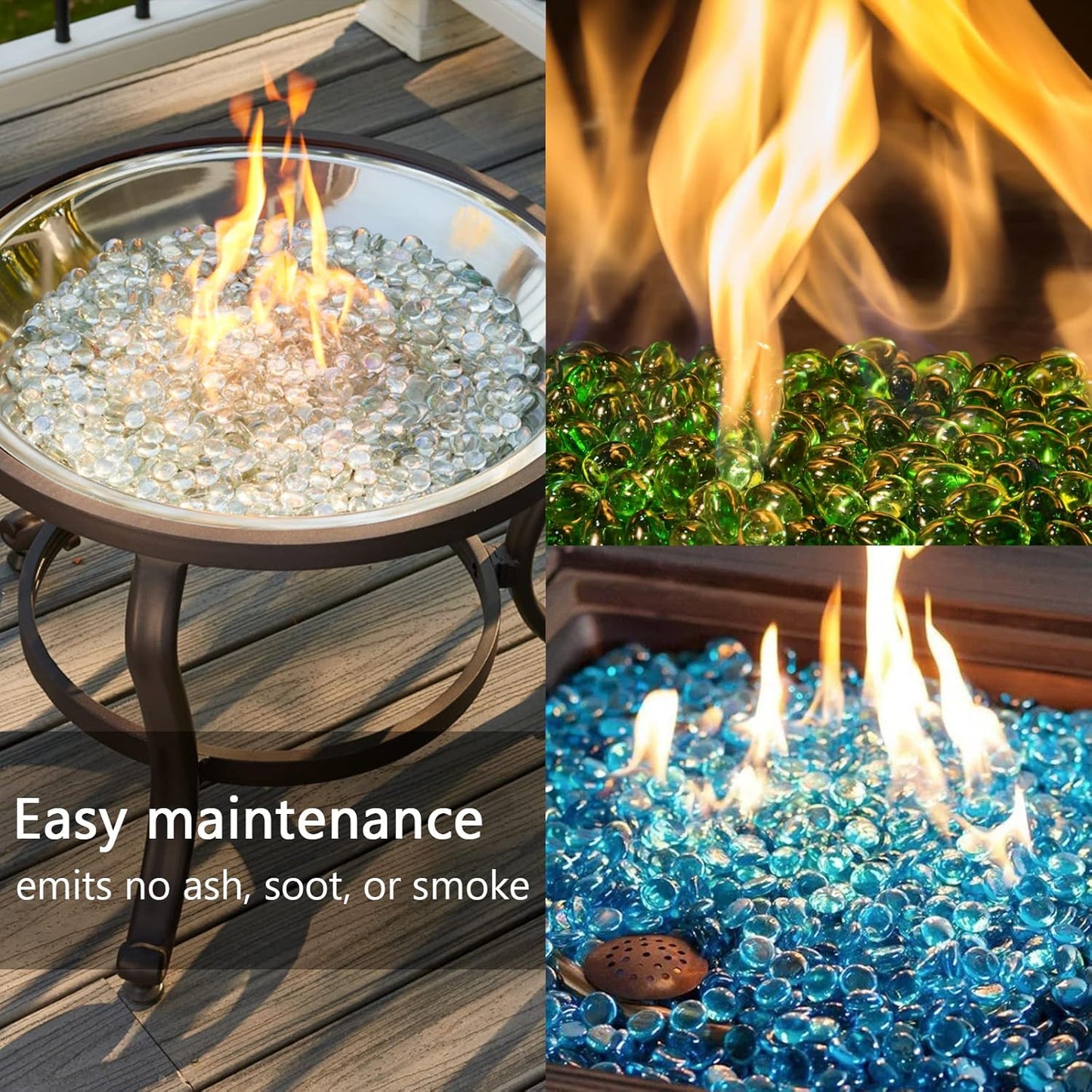 5LB Fire Glass Beads Flat Glass Marbles for Outdoor Fire Pit and Fireplace, Glass Gemstones for Vase Filler, Aquariums, Hydroponics Plants, Home Decor and Christmas DIY Craft, Blue Mixed