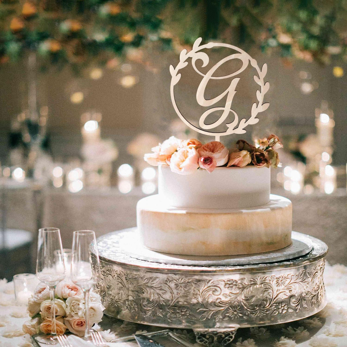 LINGTEER Personalized Inital Letter G Wooden Cake Topper Perfect for Birthday Rustic Wedding Anniversary Party Keepsake Decoration
