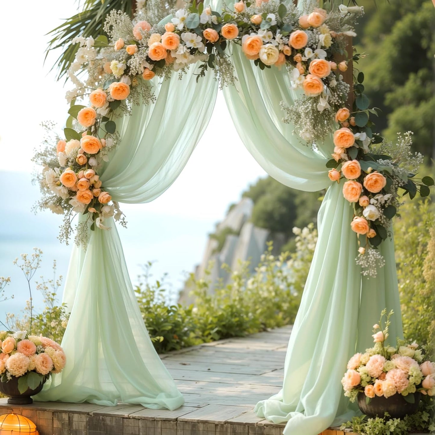 PARTISKY Wedding Arch Draping Fabric, 1 Panel 28" x 19Ft Sage Green Sheer Fabric Drapes Backdrop Curtain for Wedding Ceremony Party Ceiling Decor（1 Panel）, Sage Green