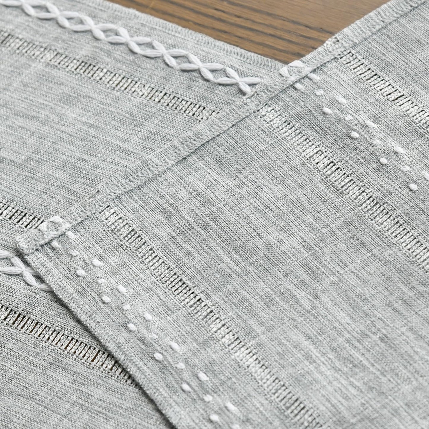 Artoid Mode Grey Rustic Cotton Linen Table Runner, Seasonal Embroidered Hollow Kitchen Dining Table Decoration for Home Party Decor 13x36 Inch