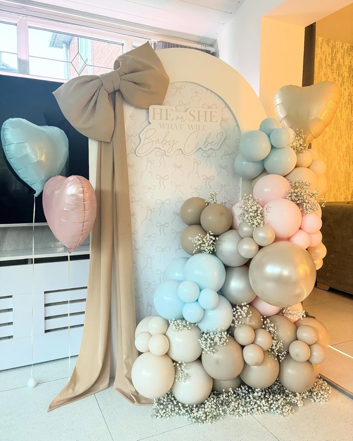 Pink Blue Heart Balloons,12Pcs 18Inch Cream White Baby Pink Blue Heart Shaped Foil Helium Balloons for Baby Shower Birthday Anniversary Wedding Gender Reveal Party Decorations