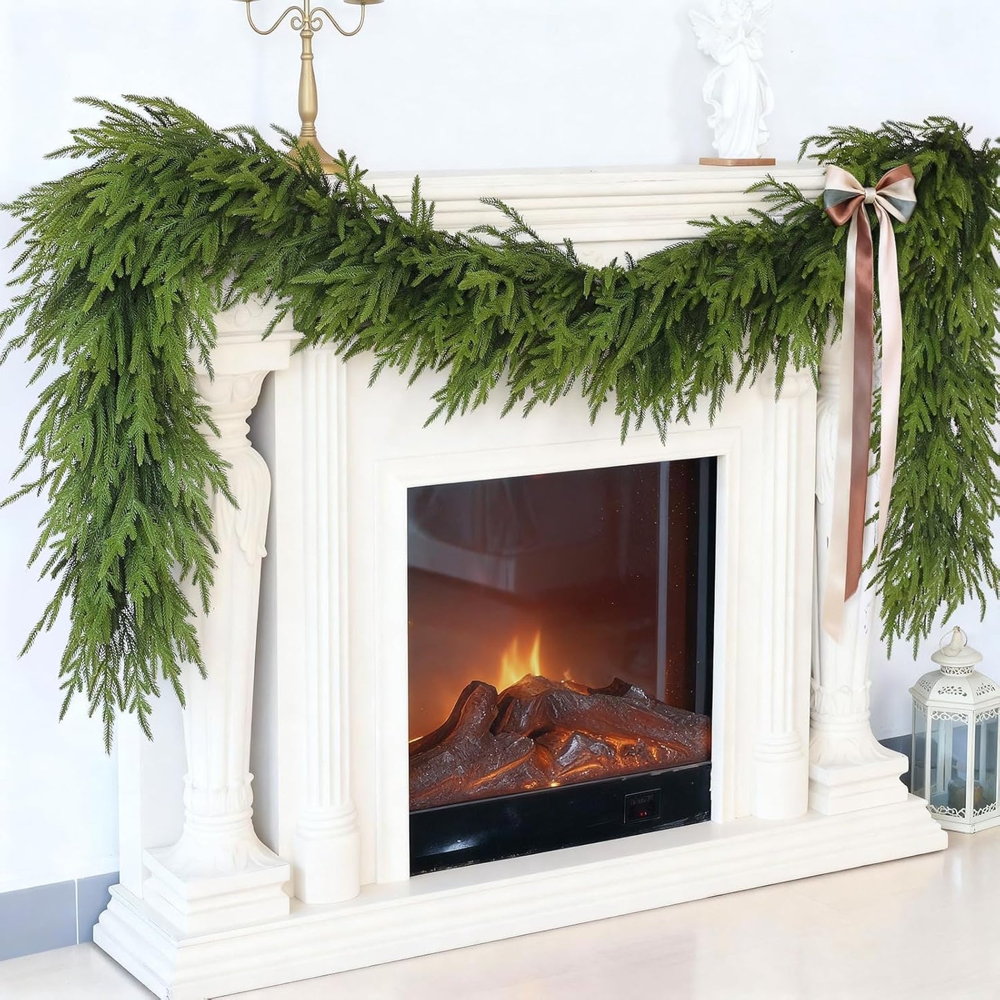 16FT Christmas Artificial Norfolk Pine Garland for Fireplace - Realistic Faux Greenery Fake Garland for Holiday,Table, Window,Mantel,Stairs, Home,Indoor Outdoor Decor (1PCS)