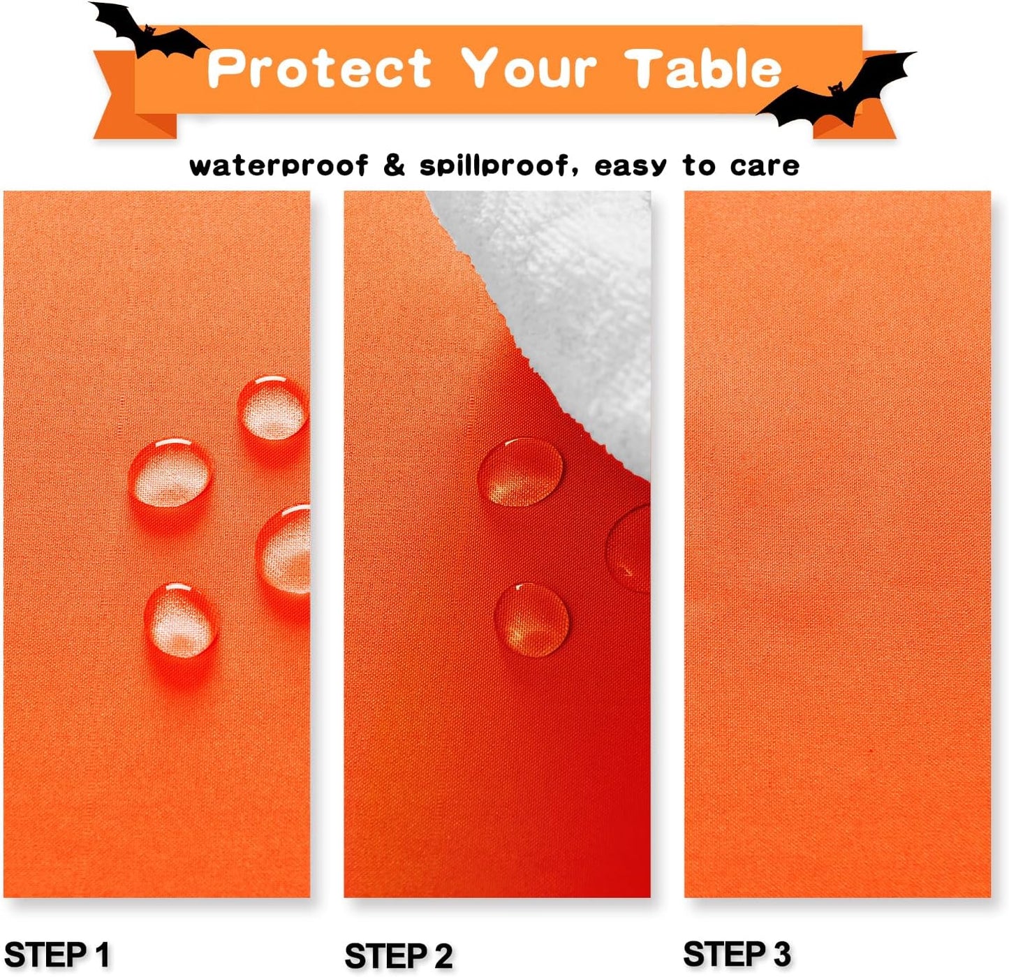 Hiasan Pumpkin Orange Rectangle Tablecloth - Waterproof Washable Polyester Fabric Table Cloth for Buffect Dining Birthday Party Wedding, 70 x 120 Inch