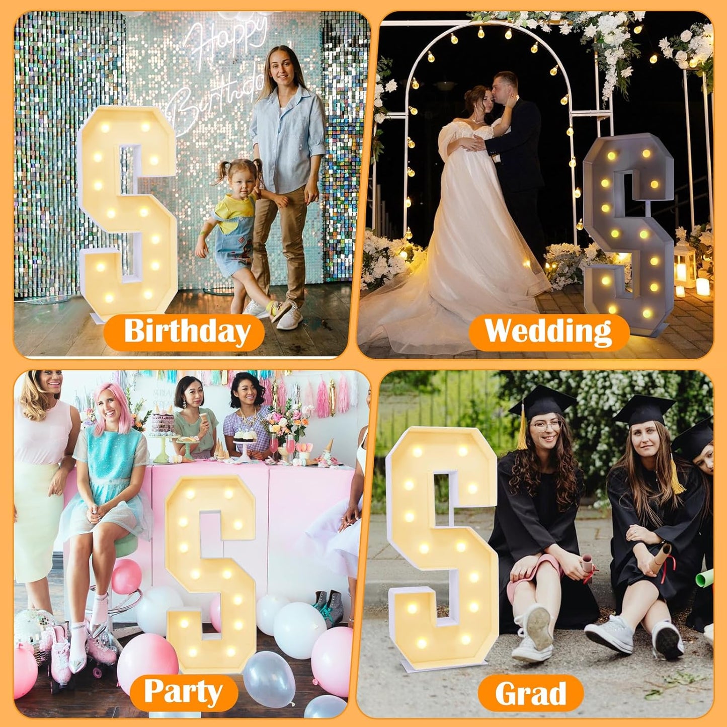4ft Marquee Light-Up Letter S, Large Light Up Letters, Multifunctional Party Decoration, 4 Feet Tall