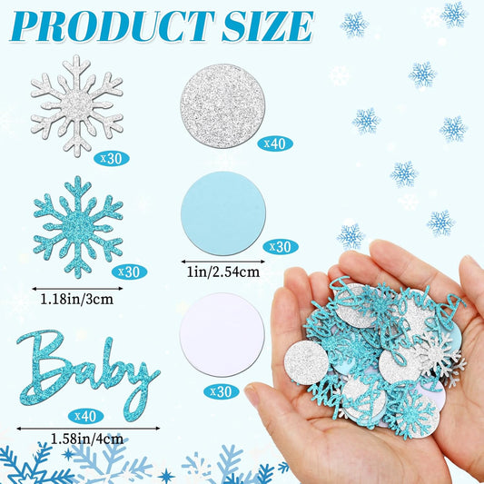 MARFOREVER Winter Baby Shower Table Confetti, 200 Pcs Glitter Blue Silver Snowflake Table Decorations Winter Gender Reveal Party Confetti Sprinkle for Winter Birthday Party Baby Shower Decorations