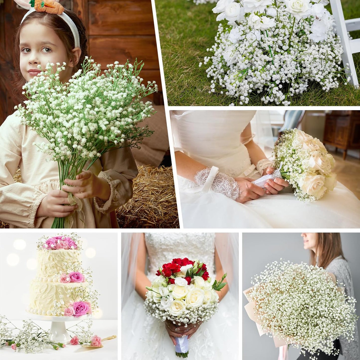 Babys Breath Artificial Flowers, Real Touch Babys Breath Flowers Artificial Bulk for Wedding Decor, White Fake Flowers for Party Home Garden Decor (48, White)